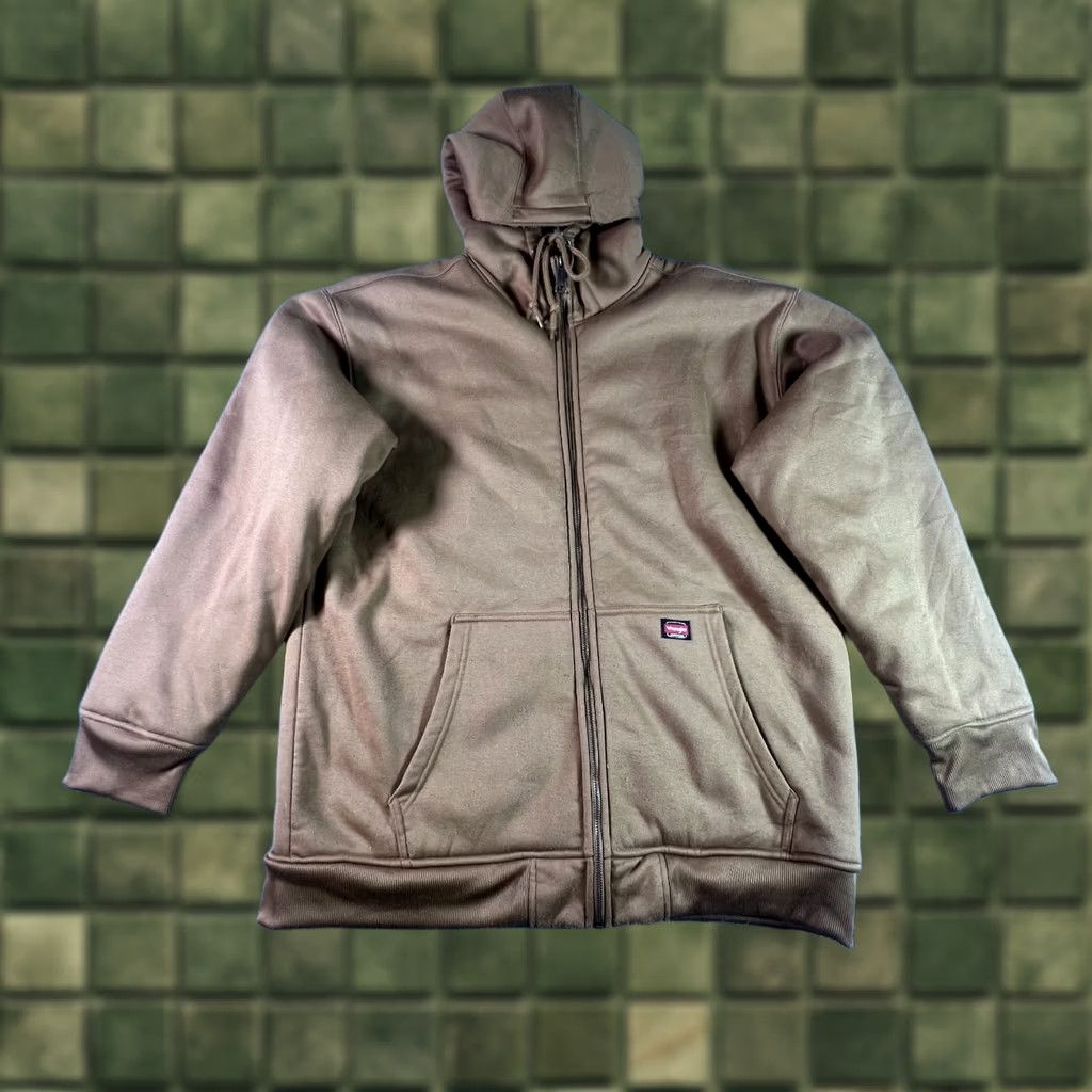 Wrangler Hoodie 1XL Brown Duck Sherpa Lined Full Zip Hooded Utility Workwear Mens, Men's