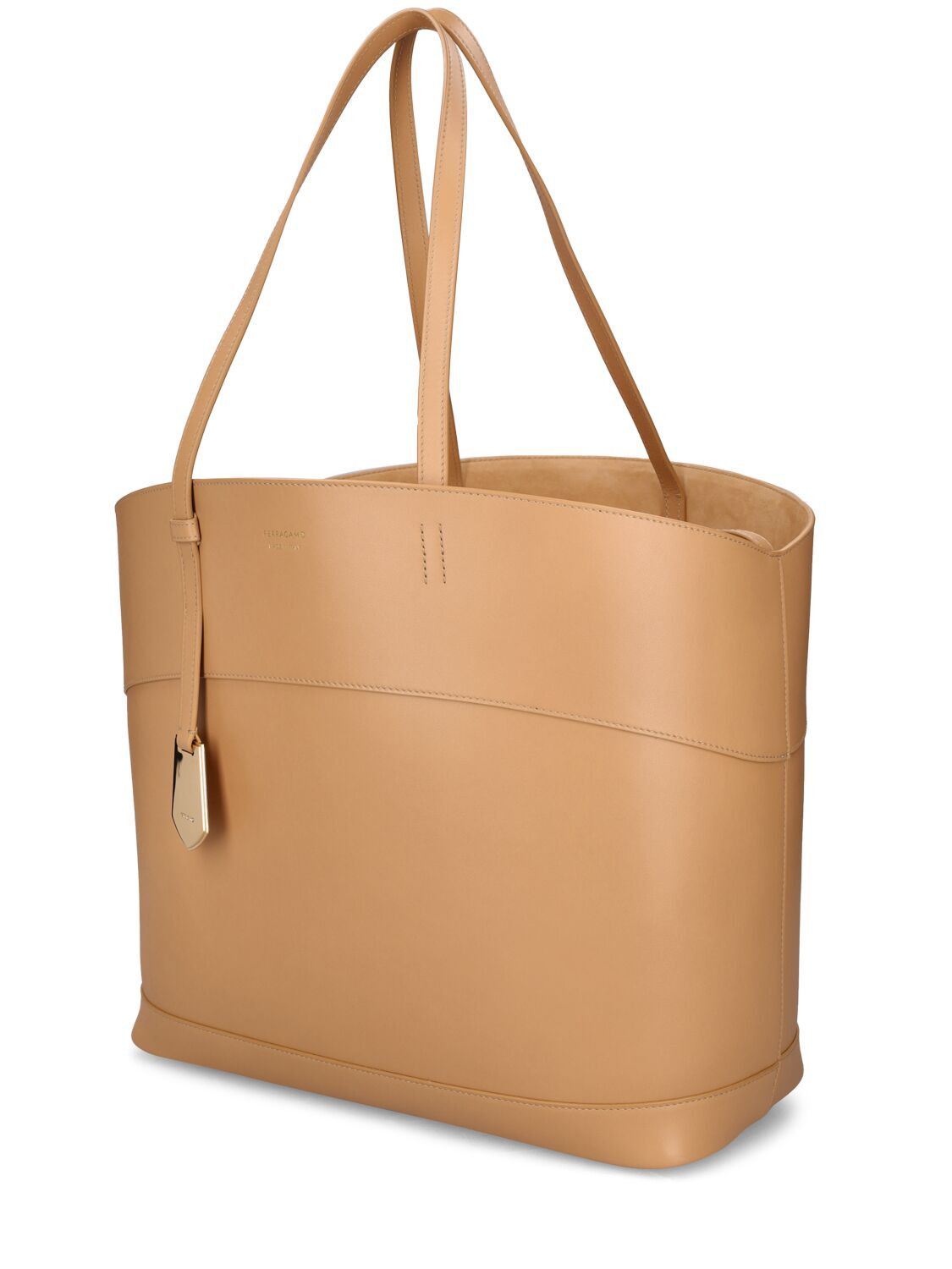 Salvatore Ferragamo o1s1rm1224 Size: OS / Medium Entry Leather Tote Bag in Camel Size ONE SIZE - 5 Thumbnail