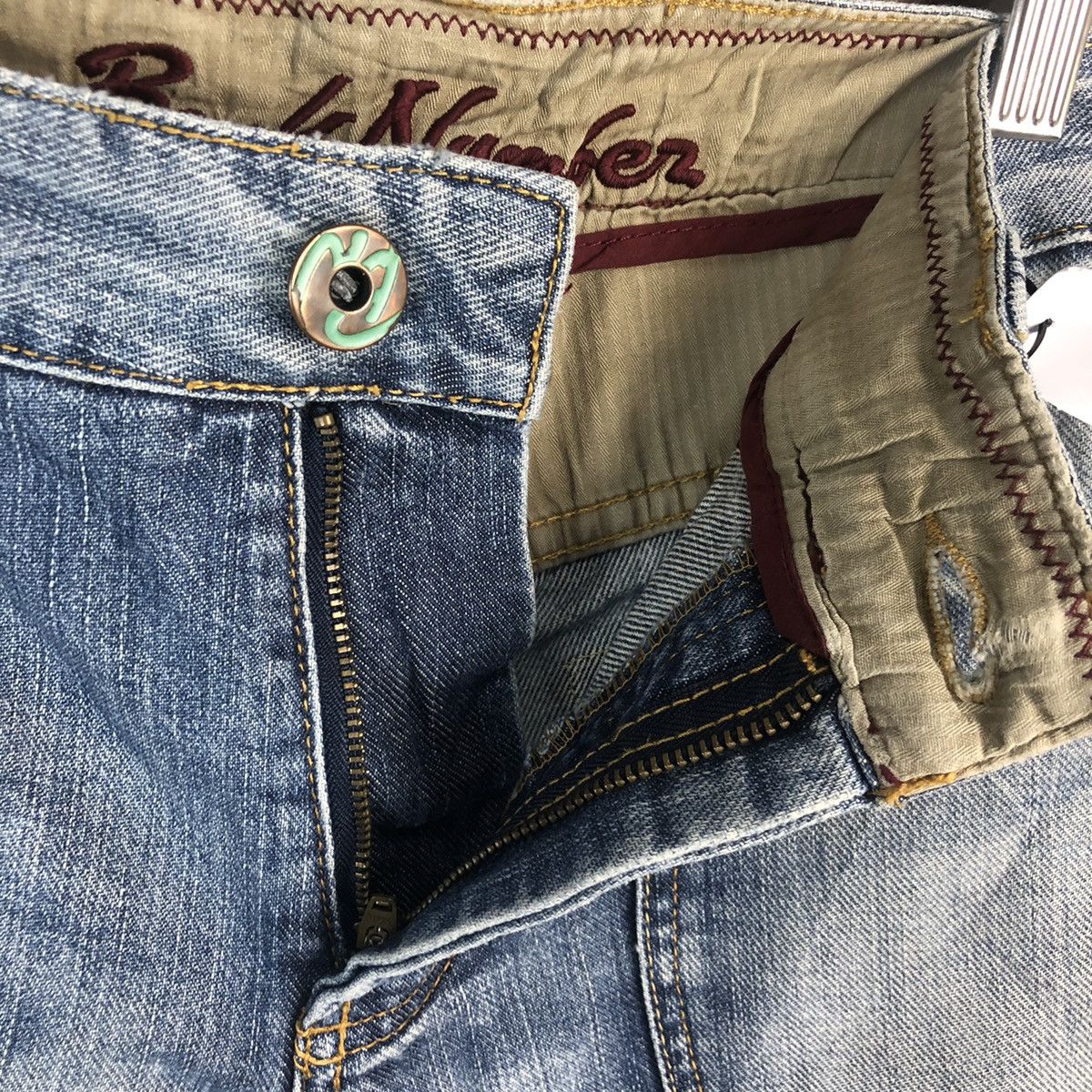 Japanese Brand Back Number Blue Distressed Denim Pants #A2098 Size US 30 / EU 46 - 16 Thumbnail
