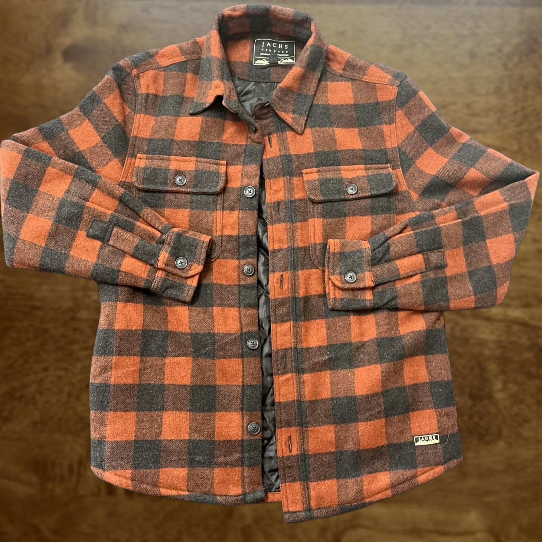 Vintage JACHS New York Jacket Mens M Orange Buffalo Plaid Quilted Flannel Shacket Size US M / EU 48-50 / 2 - 1 Thumbnail