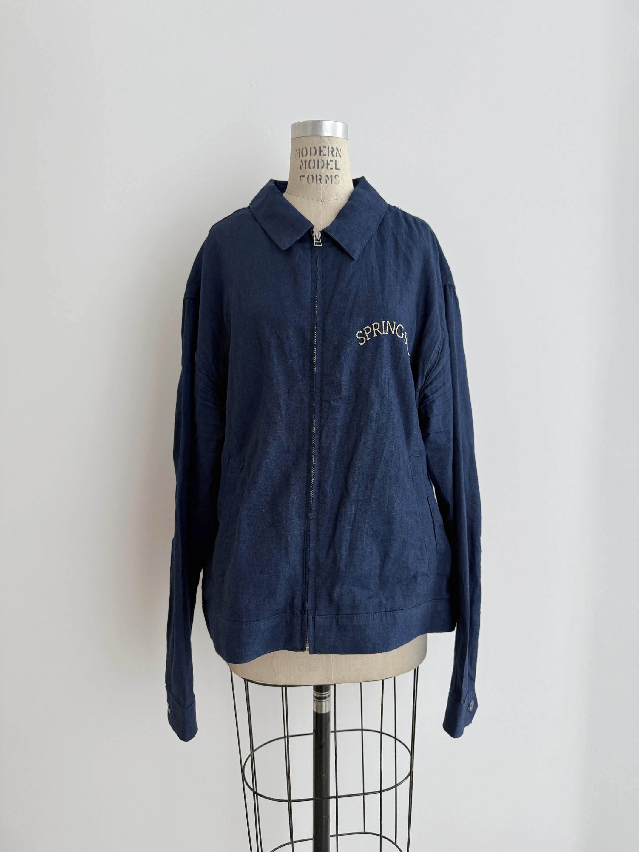 Vintage Vintage Chain stitch jacket : navy linen Size US XL / EU 56 / 4 - 2 Thumbnail