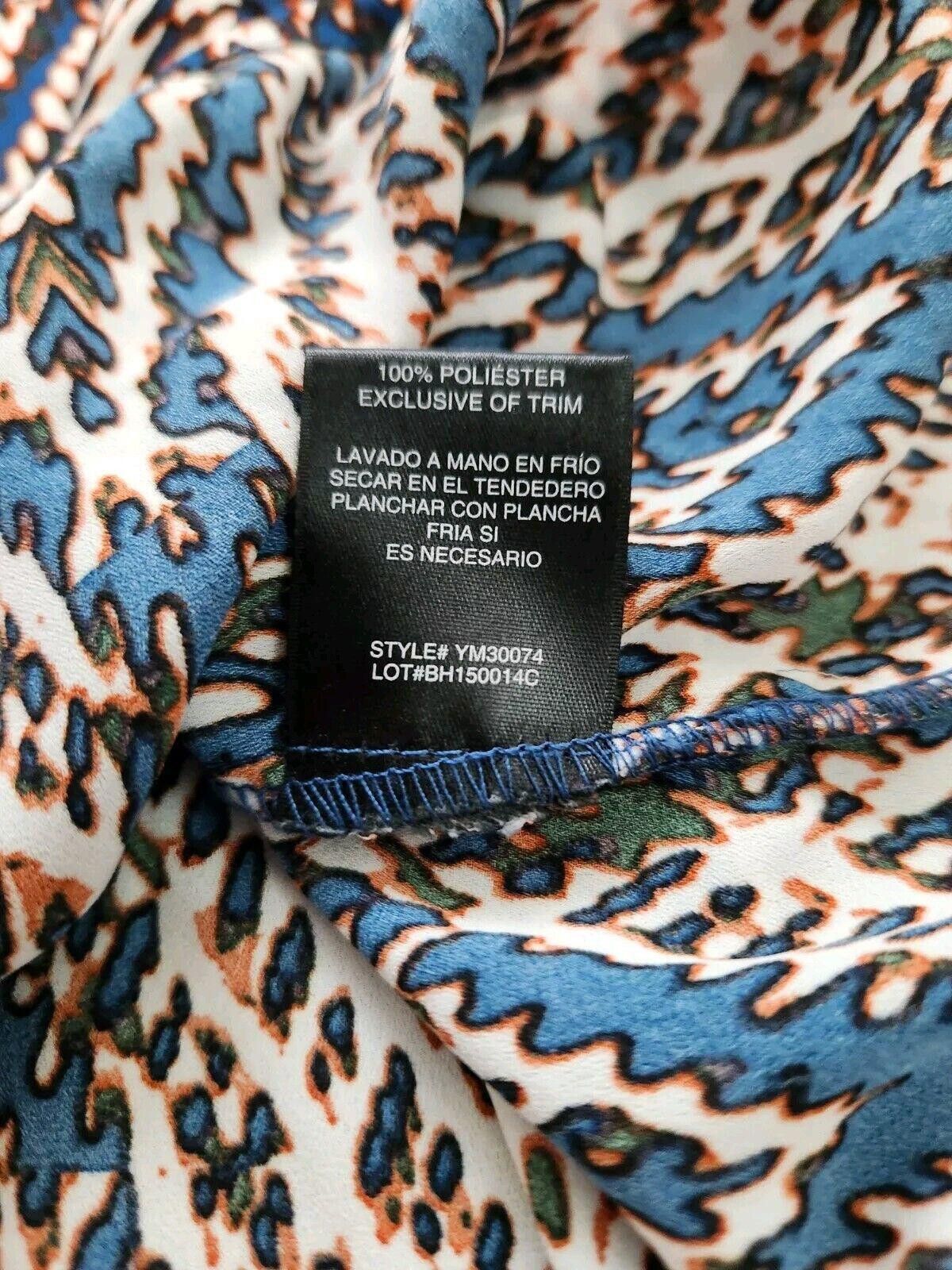 Designer Signature Studio Blouse Medium Blue Orange V Neck 3/4 Size M / US 6-8 / IT 42-44 - 4 Thumbnail