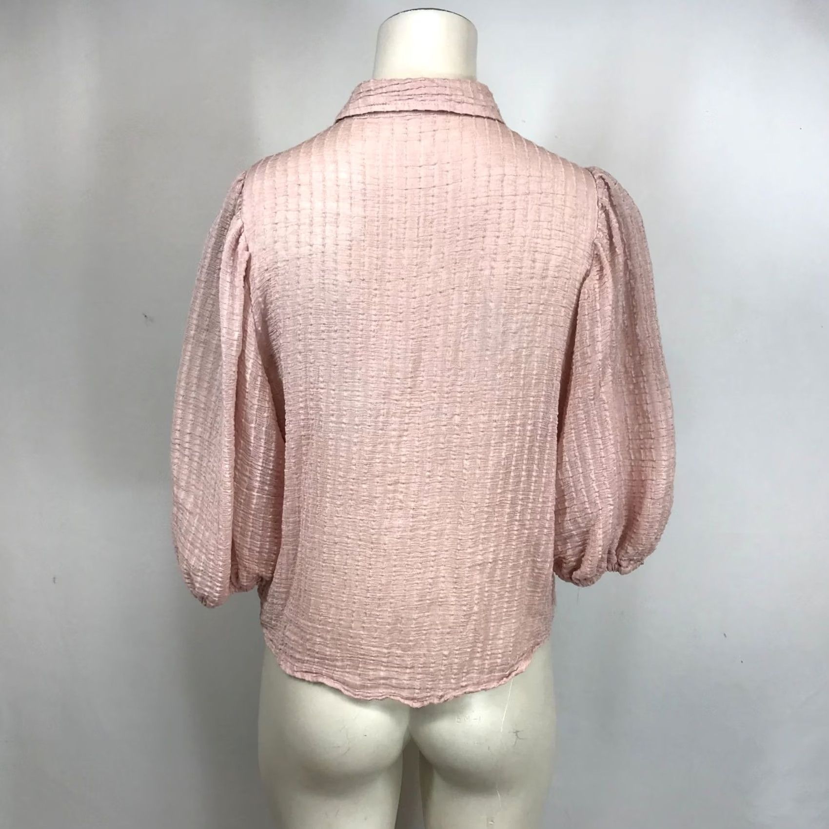 Vintage IDEM DITTO WOMEN'S Blouse Pink M 3/4 Sleeve Button Collared ViscoSe Blend Top Size M / US 6-8 / IT 42-44 - 5 Thumbnail