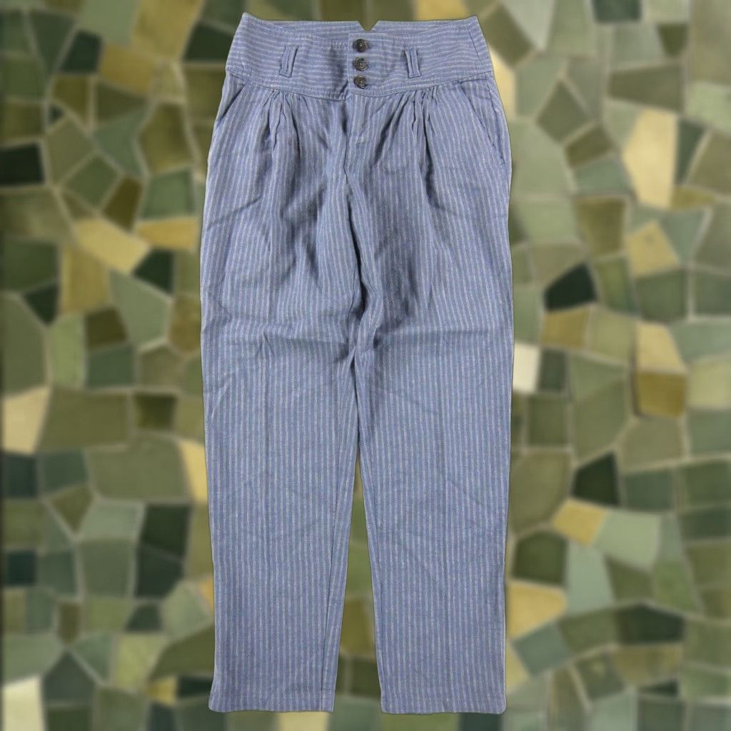 Vintage Sundance Blue Stripe Linen Cotton High Rise Waist Trouser Pant P0 Size 25" / US 0 / IT 36 - 1 Thumbnail