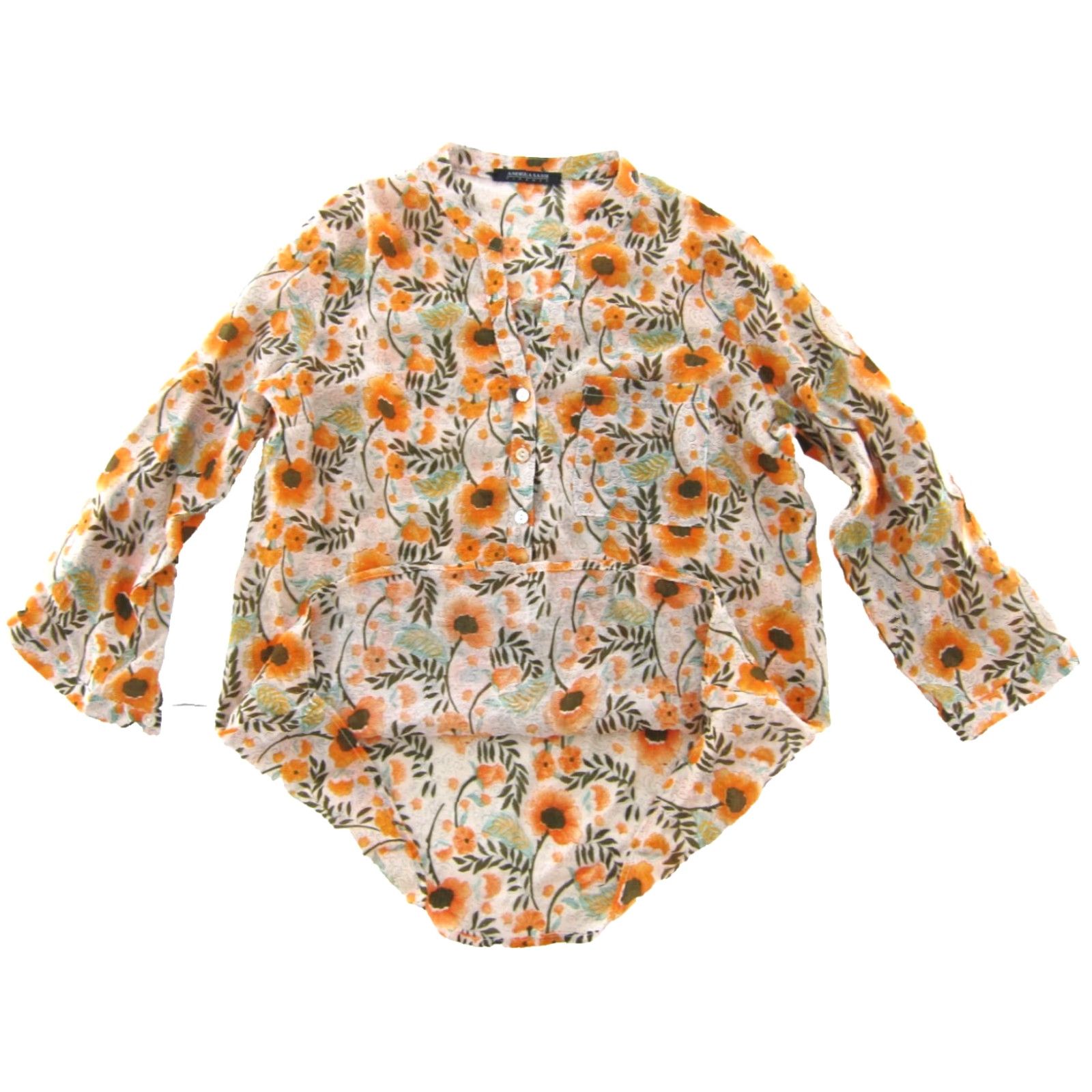 Vintage Andrea Sassi Firenze Blouse 3/4 Sleeve V-Neck Floral Medium Womens Orange Green Shirt Size M / US 6-8 / IT 42-44 - 5 Thumbnail