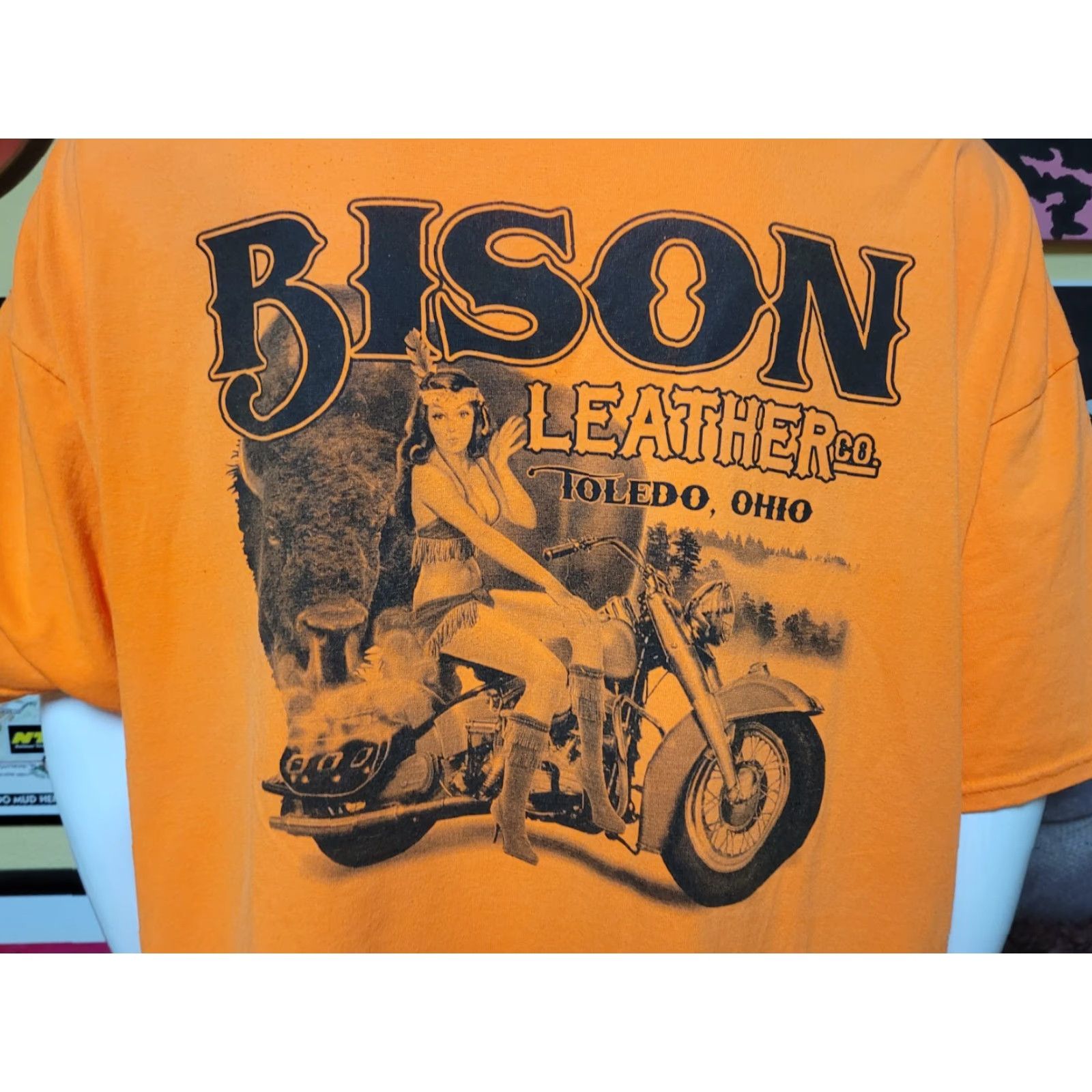 CO Bison Leather Co T Shirt 3XL Orange Short Sleeve Crew Neck Graphic Tee Men Size US XXL / EU 58 / 5 - 4 Thumbnail