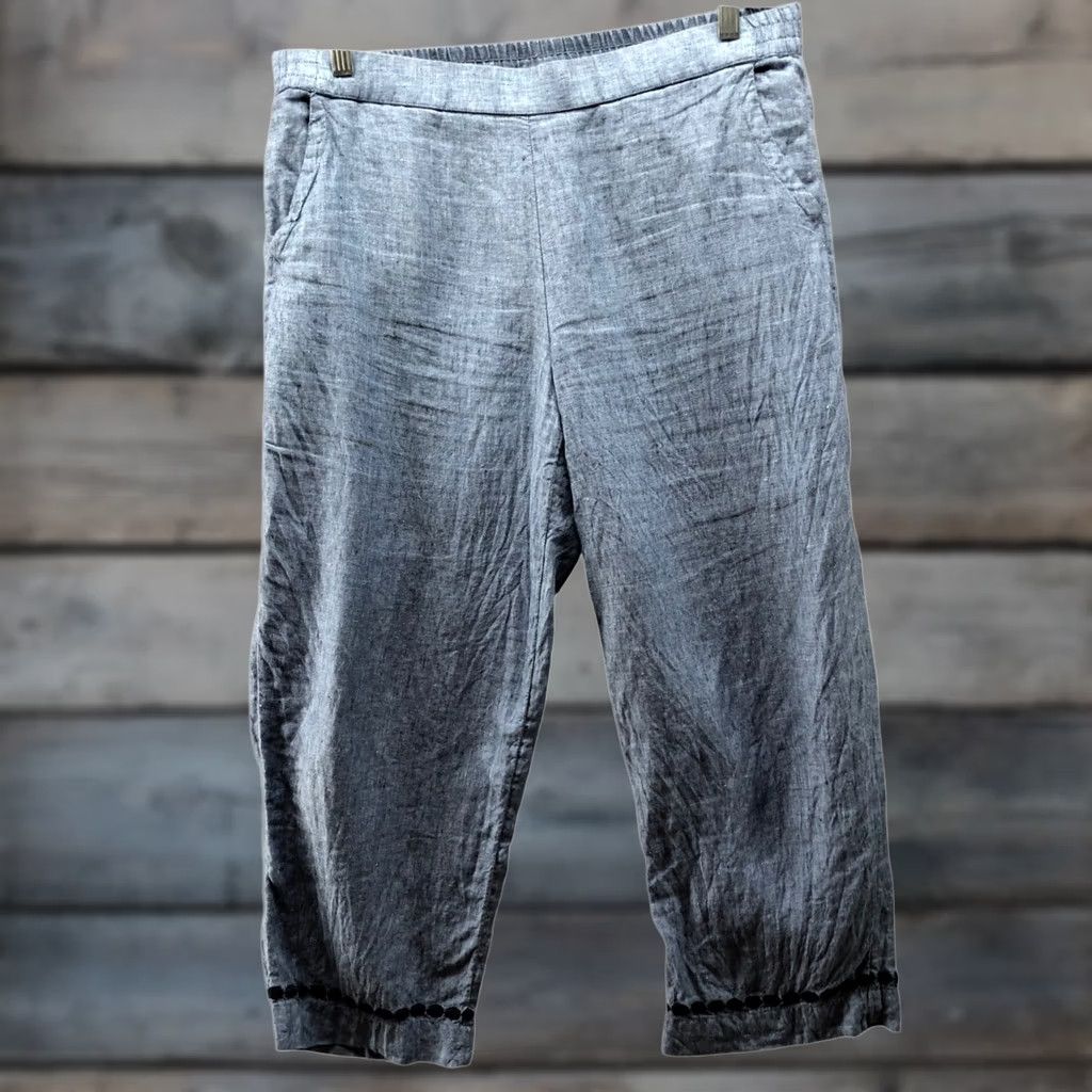 Charter Club Charter Club Pants Wool? 100% Linen Pull On Crop Womens M Blue Straight Embroidered Size 32" / US 10 / IT 46 - 1 Thumbnail
