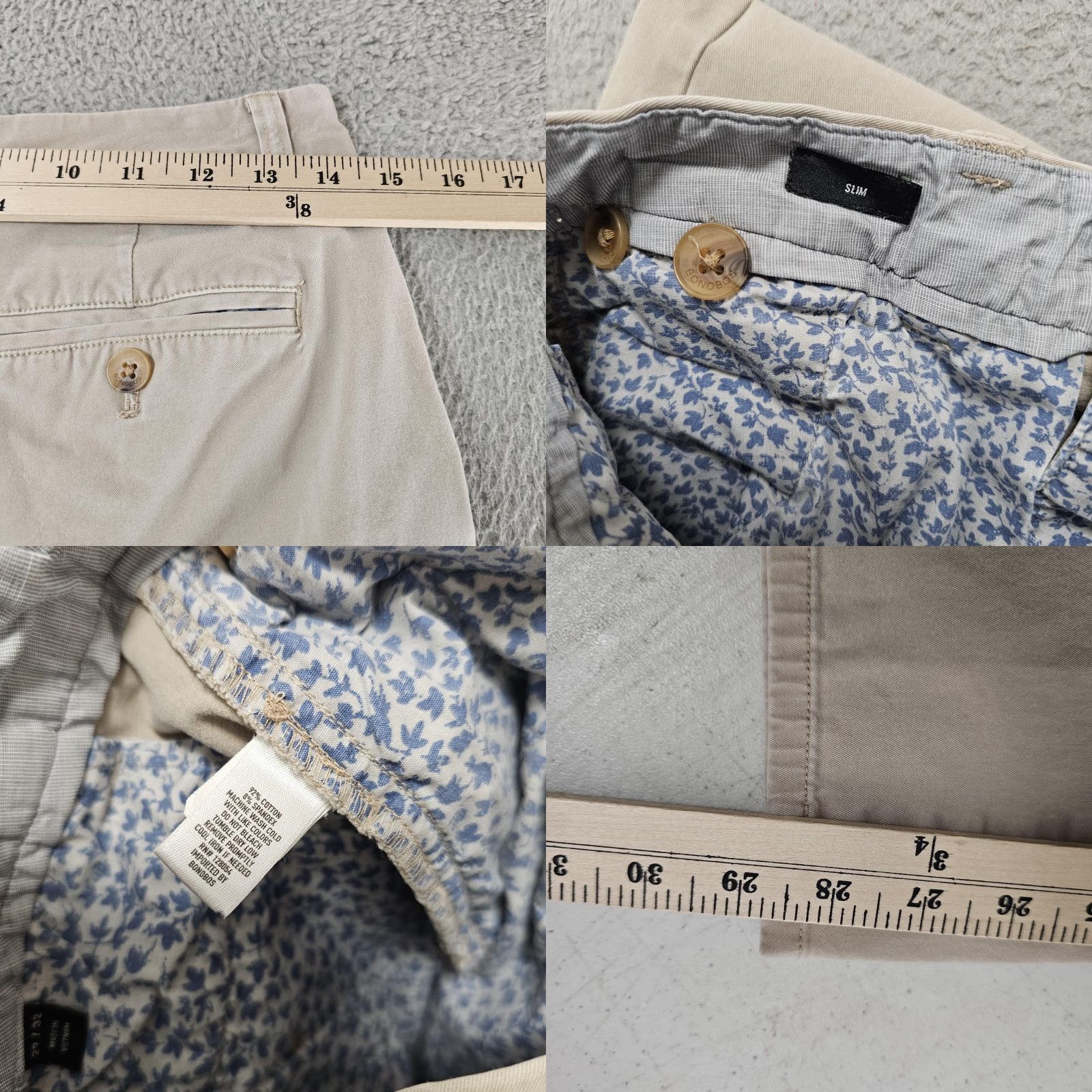 Bonobos Bonobos Chino Pants Mens 29x29 Khaki Beige Slim Fit Stretch Casual Size US 29 - 8 Thumbnail