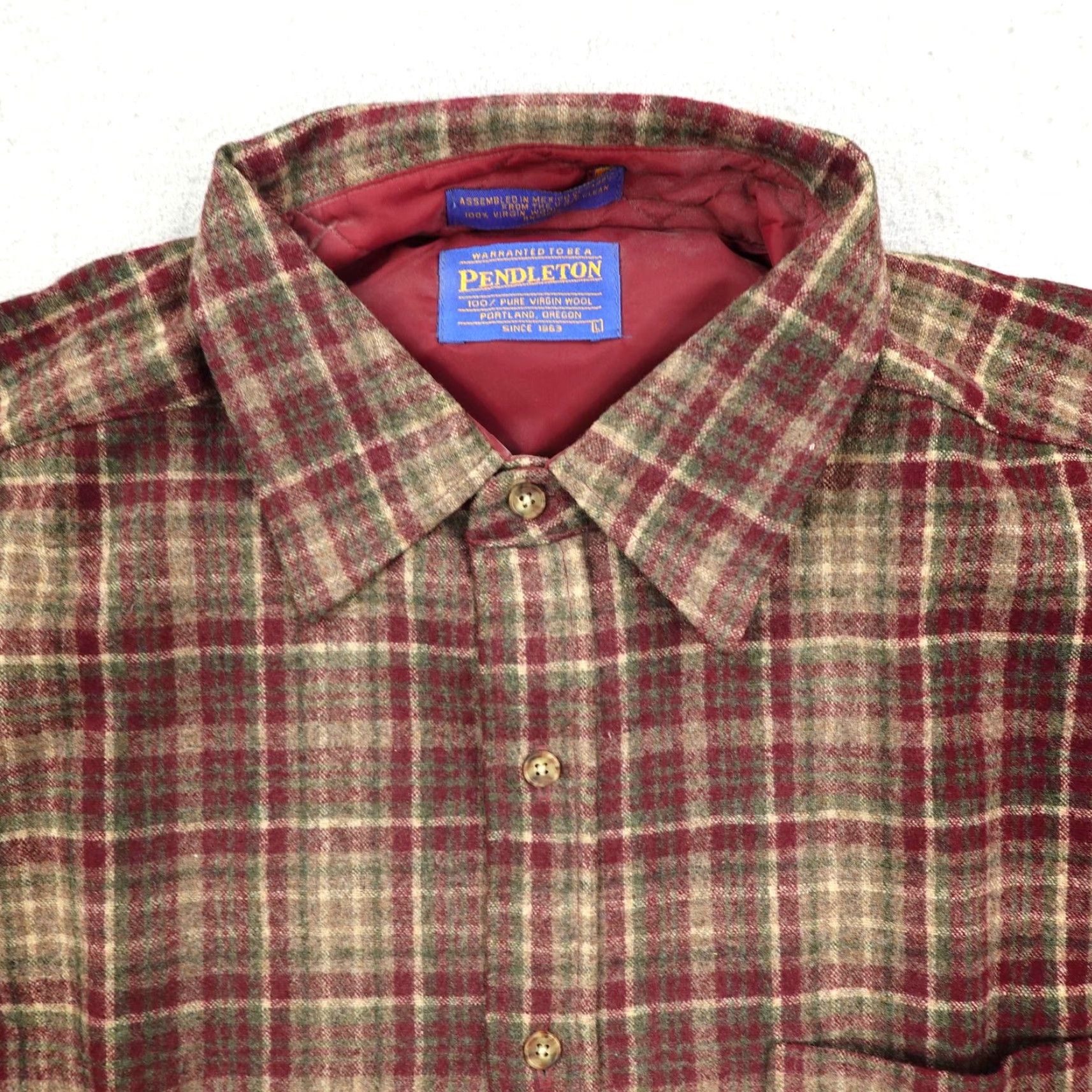 Pendleton VINTAGE Pendleton Shirt Mens Large Brown Red Wool Plaid Flannel Lodge Deadstock Size US L / EU 52-54 / 3 - 2 Thumbnail