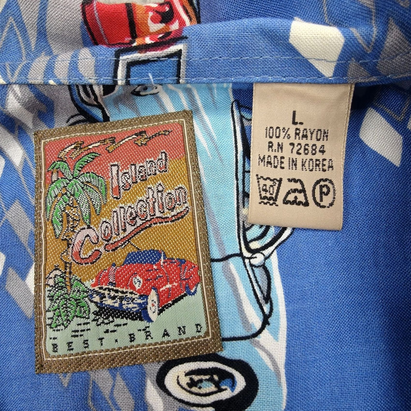 Vintage VINTAGE Island Collection Shirt Mens Large Blue Car Print Aloha Hawaiian 90s Size US L / EU 52-54 / 3 - 2 Thumbnail