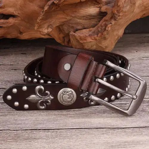 Leather Vintage Leather Rivet Cowboy Belt Size ONE SIZE - 3 Thumbnail