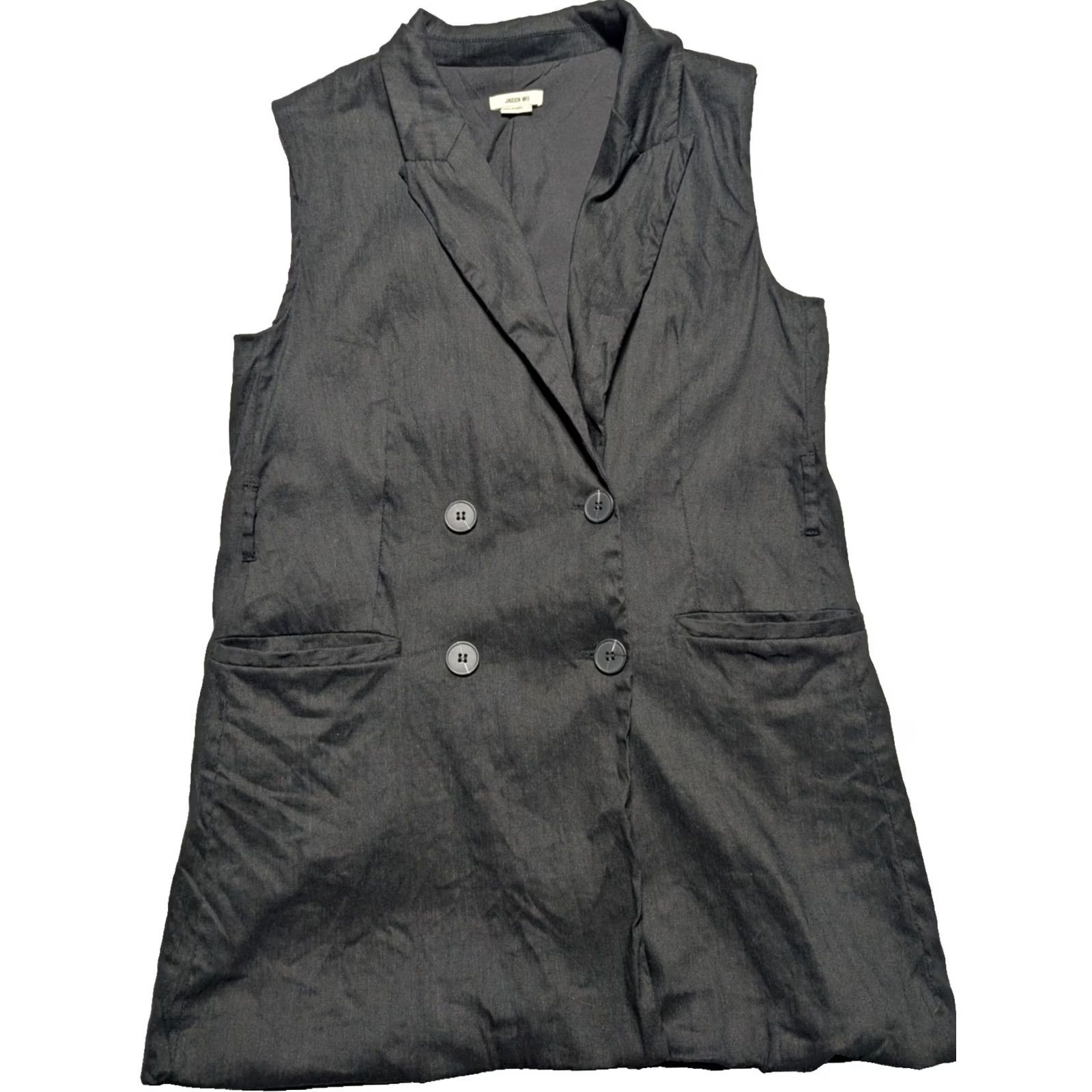 Jason Wu JASON WU Linen Blend Double Breasted Blazer Vest - Women S Black All Seasons Pockets Button Vest Style Basic Jacket Size S / US 4 / IT 40 - 2 Thumbnail
