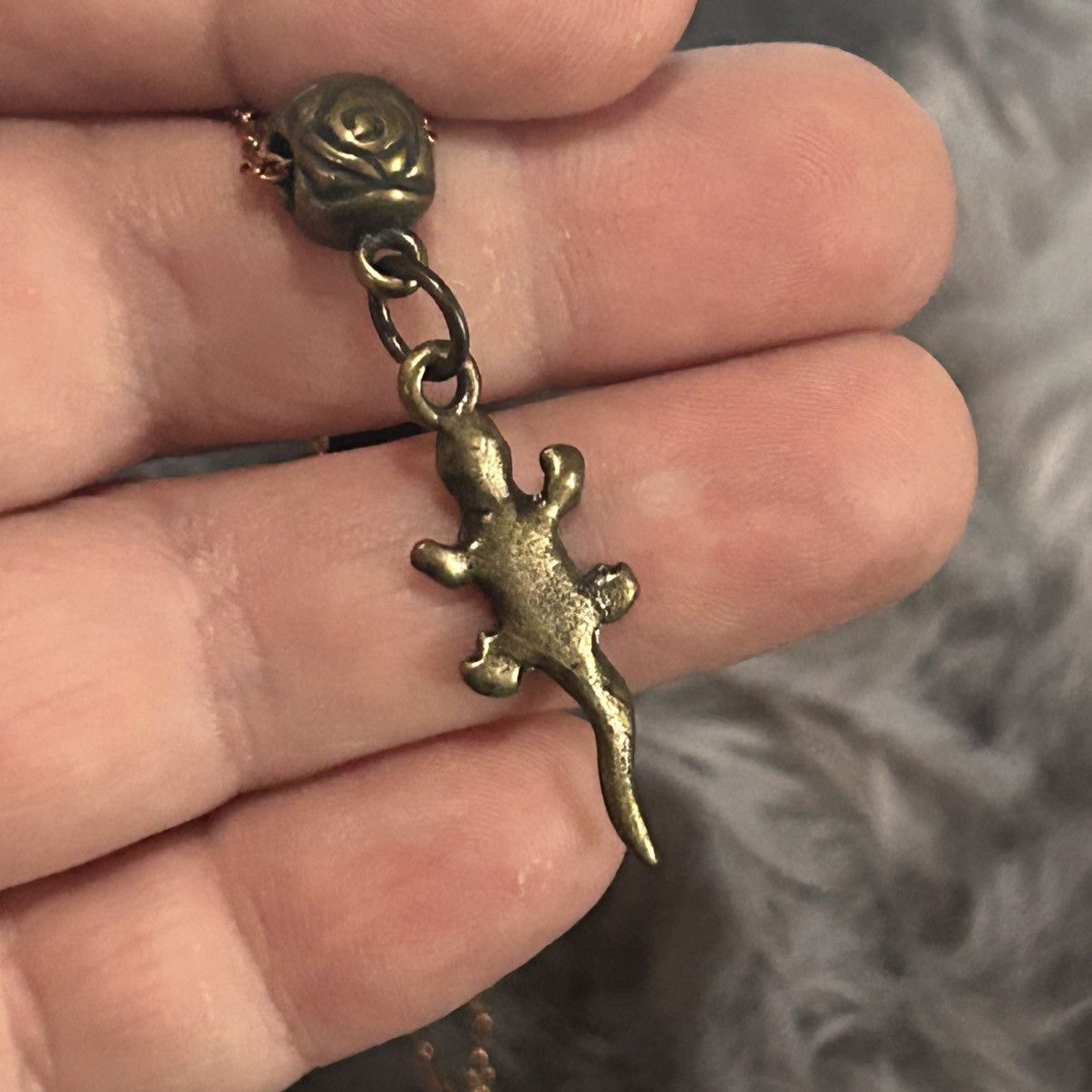 Handmade Handcrafted brass lizard pendant on chain necklace Size ONE SIZE - 7 Thumbnail