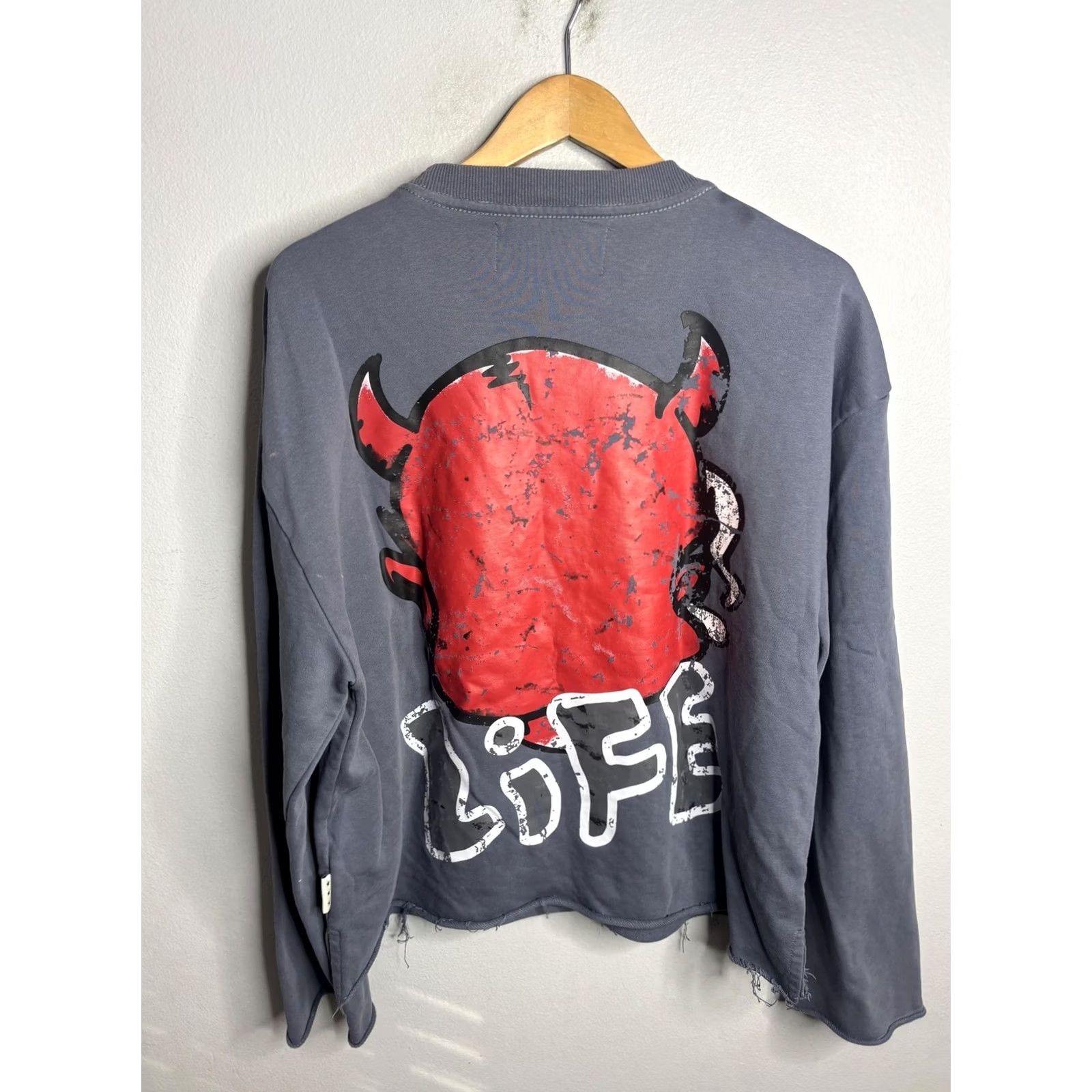 Vintage Bkeys Shirt Mens Large Gray Long Sleeve Devil Graphic Distressed Raw Hem Grunge Size US L / EU 52-54 / 3 - 6 Thumbnail