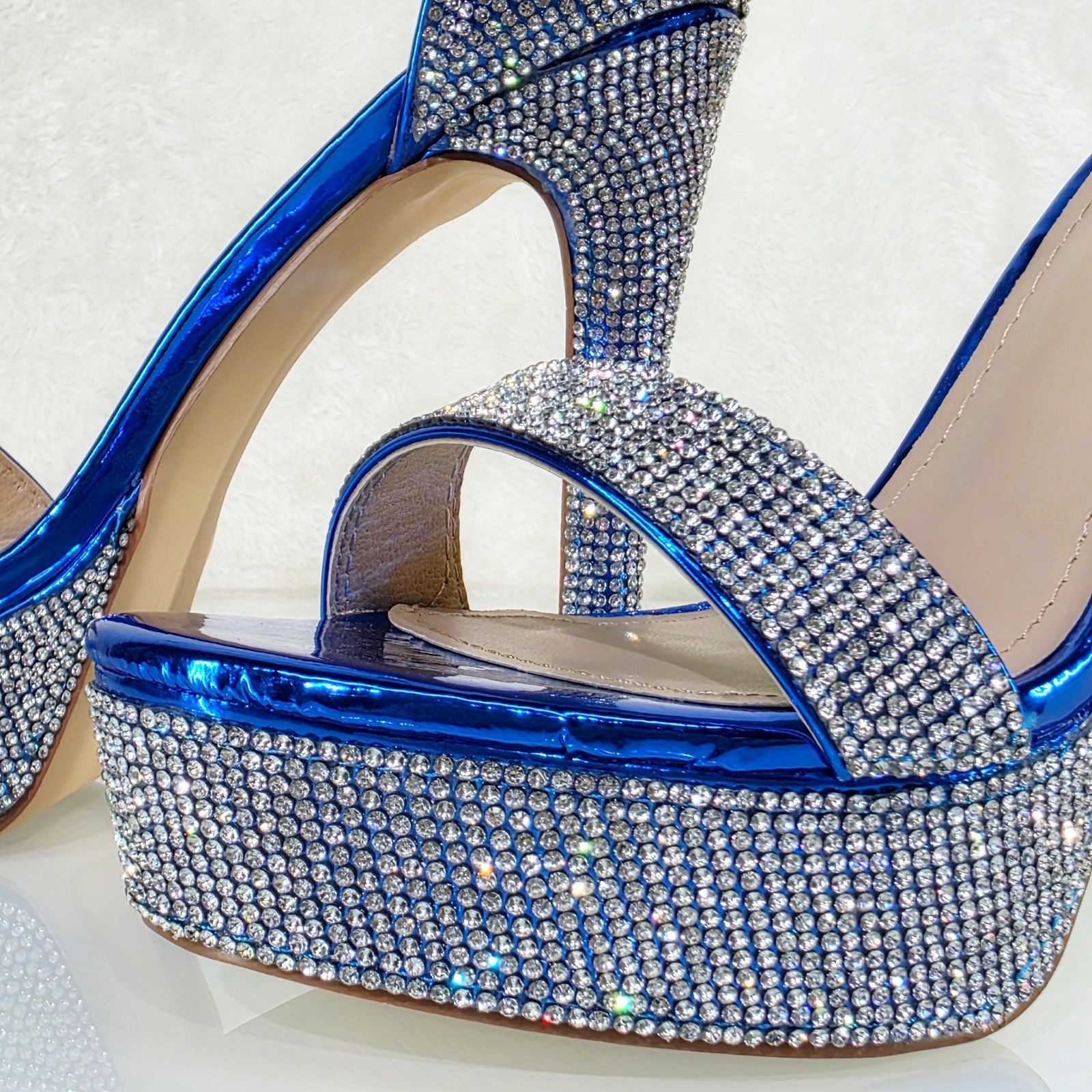 Other Destiny Blue Metallic Platform 5" Heels Rhinestone Evening P Size US 7.5 / IT 37.5 - 7 Thumbnail
