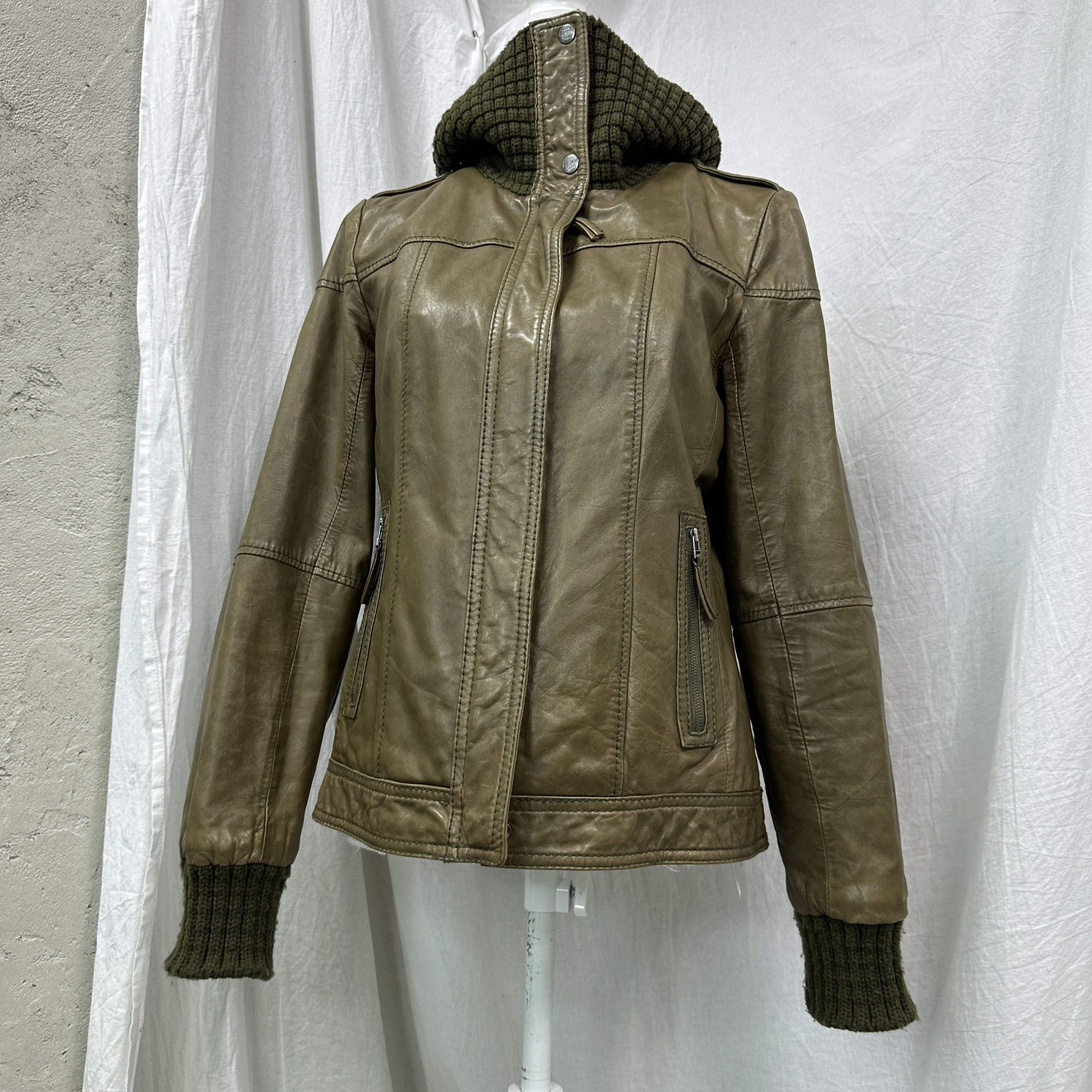 Vintage Vintage Leather Biker Moto Olive Green Jacket Y2K Size US M / EU 48-50 / 2 - 7 Thumbnail