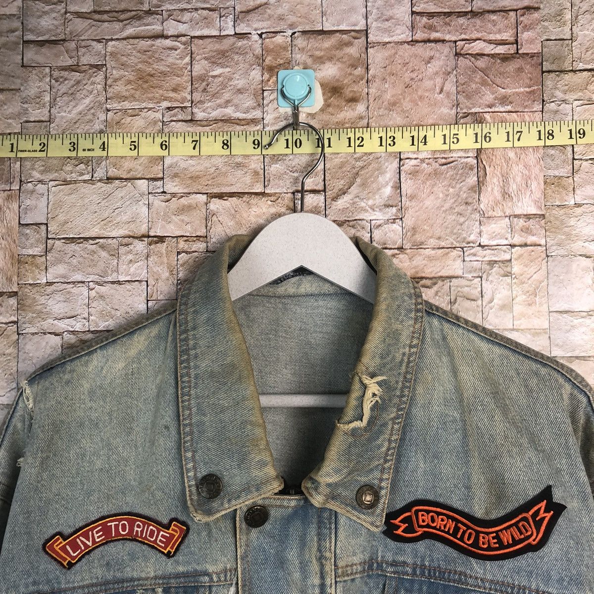 Japanese Brand Born To Wild Blue ripped patchwork Denim Jacket #A25 Size US XL / EU 56 / 4 - 4 Thumbnail