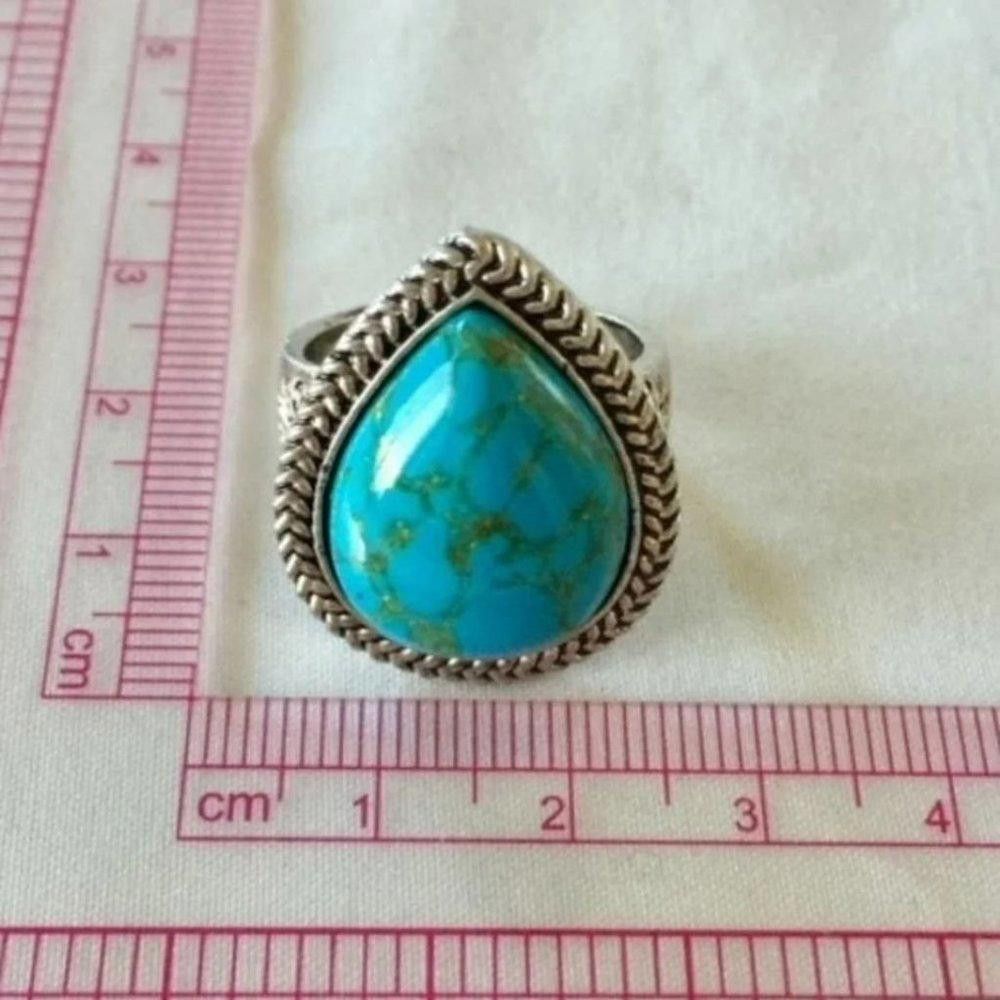 Other Big Tibetan Blue Turquoise Carved Flower Antique Silver Ring Size ONE SIZE - 6 Thumbnail