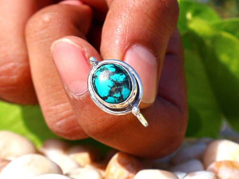 Handmade Green Turquoise Ring, 925 Silver Ring, December Birthstone Size ONE SIZE - 4 Thumbnail