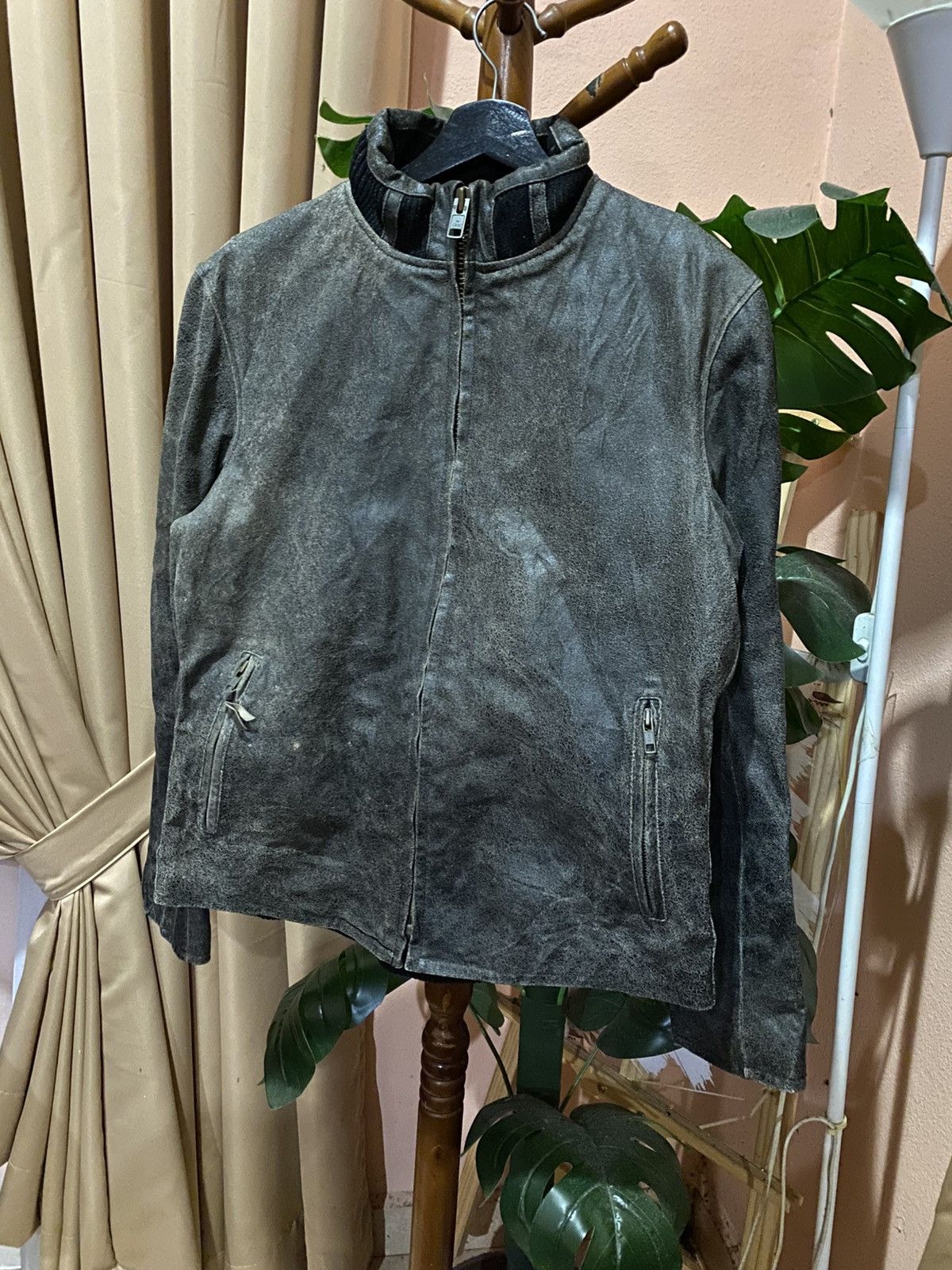 Boycott Vintage BOYCOTT Distressed Gray Leather Jacket Minimalist Size US M / EU 48-50 / 2 - 4 Thumbnail