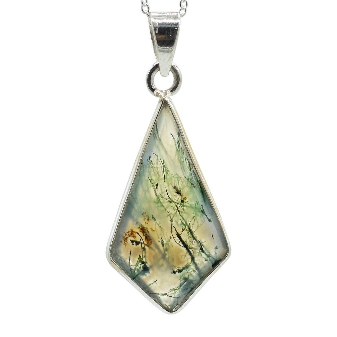 Handmade Natural Moss Agate 925 Sterling Silver Pendant Necklace Size ONE SIZE - 3 Thumbnail