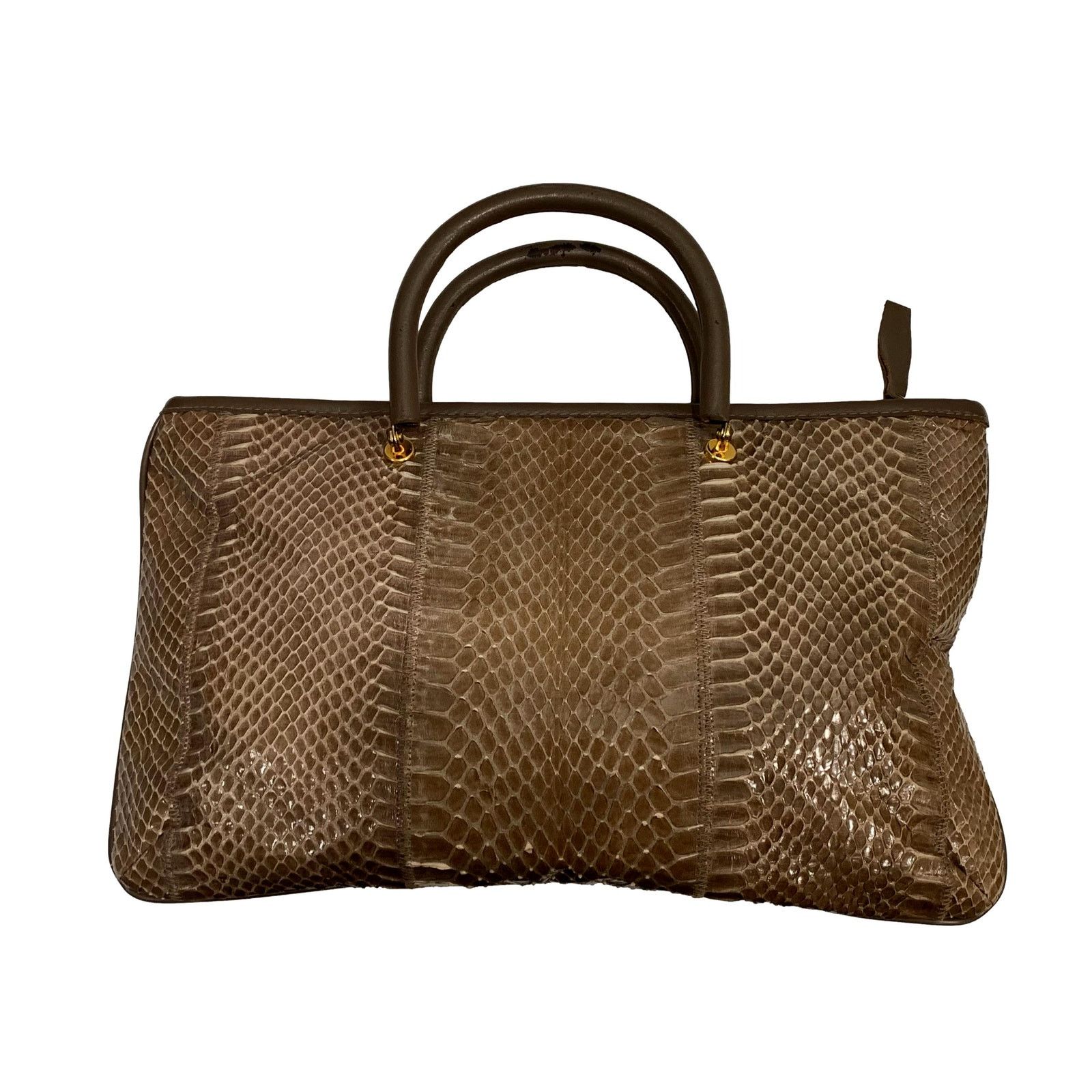 70's Margolm Taupe Rectangular Snakeskin Bag Chic Top Handle in Beige, Women's