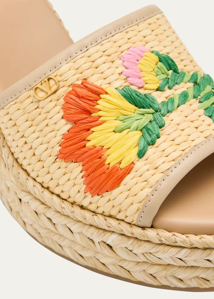 Valentino os11x0126 Bribri Raffia Flower Wedge Espadrille Sandals Size US 9 / IT 39 - 3 Thumbnail