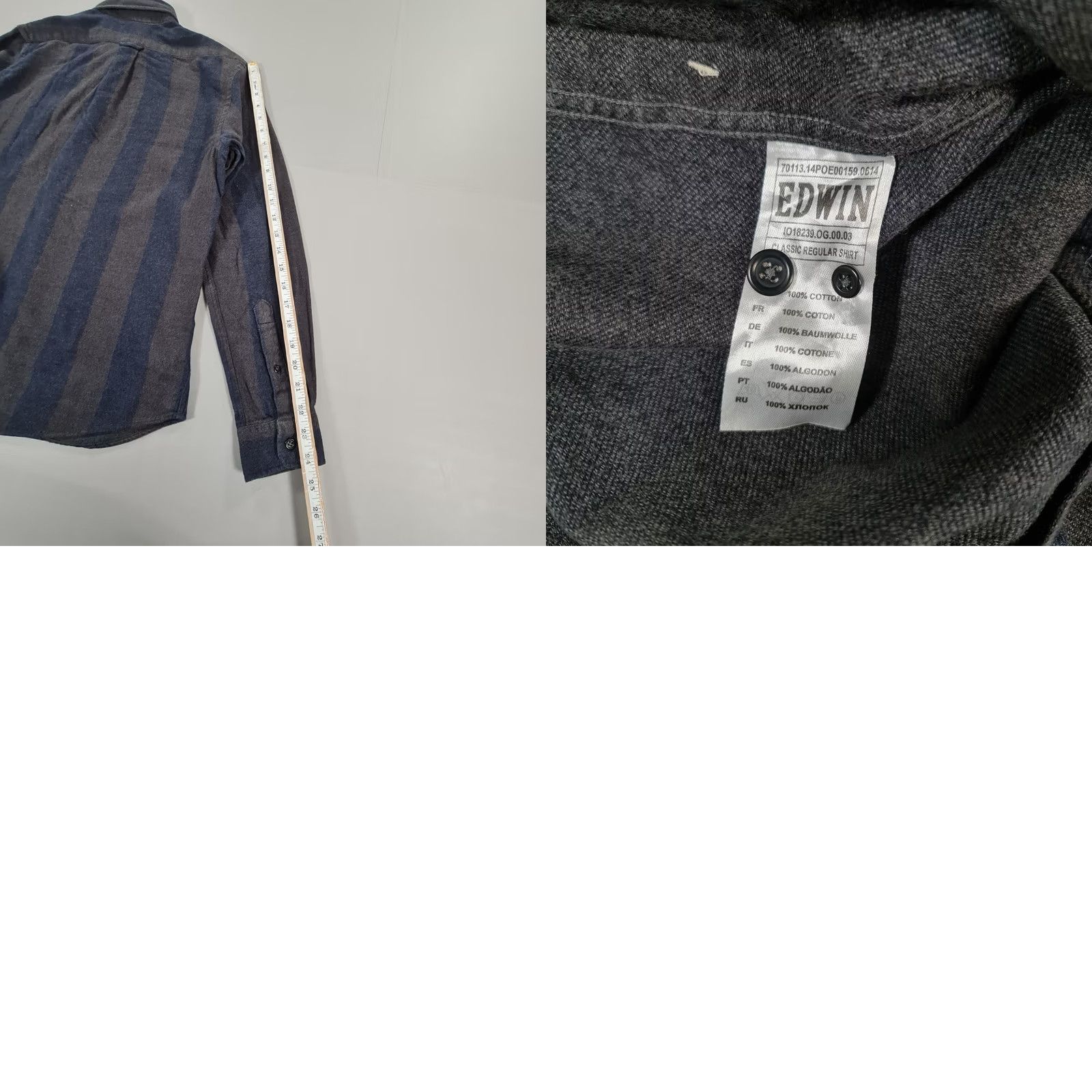 Edwin VINTAGE Edwin Mens Shirt Grey Blue Small Classic Flannel Cotton Long Sleeves Stripped Size US S / EU 44-46 / 1 - 8 Thumbnail