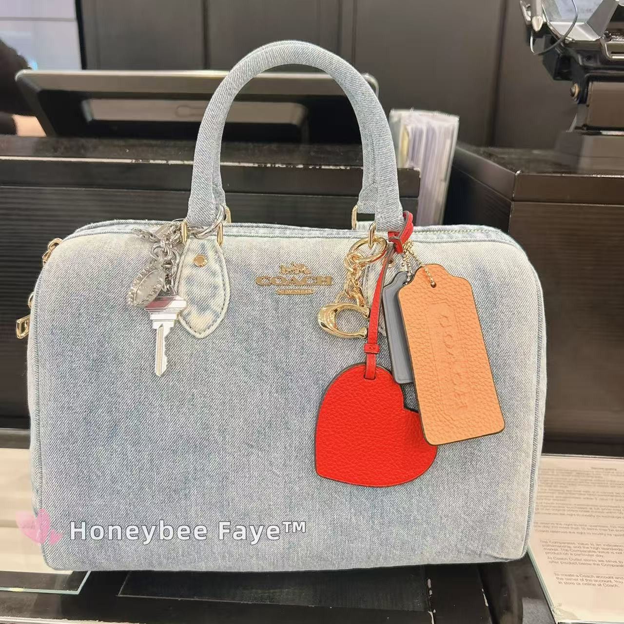 Coach Rowan Large Satchel Bag In Loved Denim With Charms CDY75 Size ONE SIZE - 3 Thumbnail