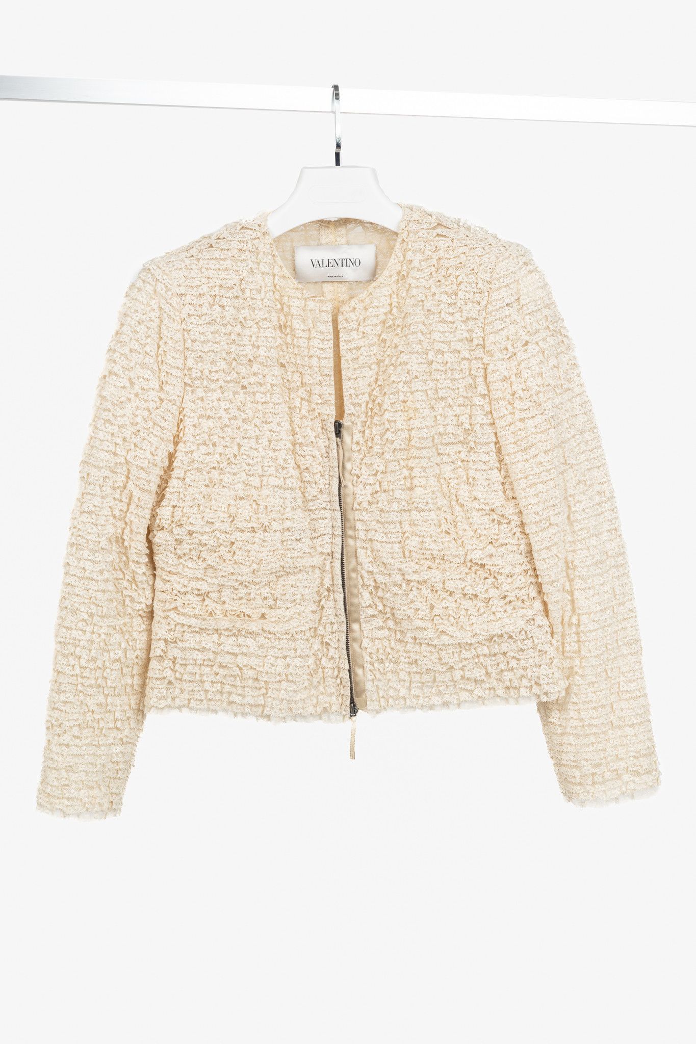 Valentino Valentino Cream Lace-Ruffle Zip Jacket Size M / US 6-8 / IT 42-44 - 1 Thumbnail