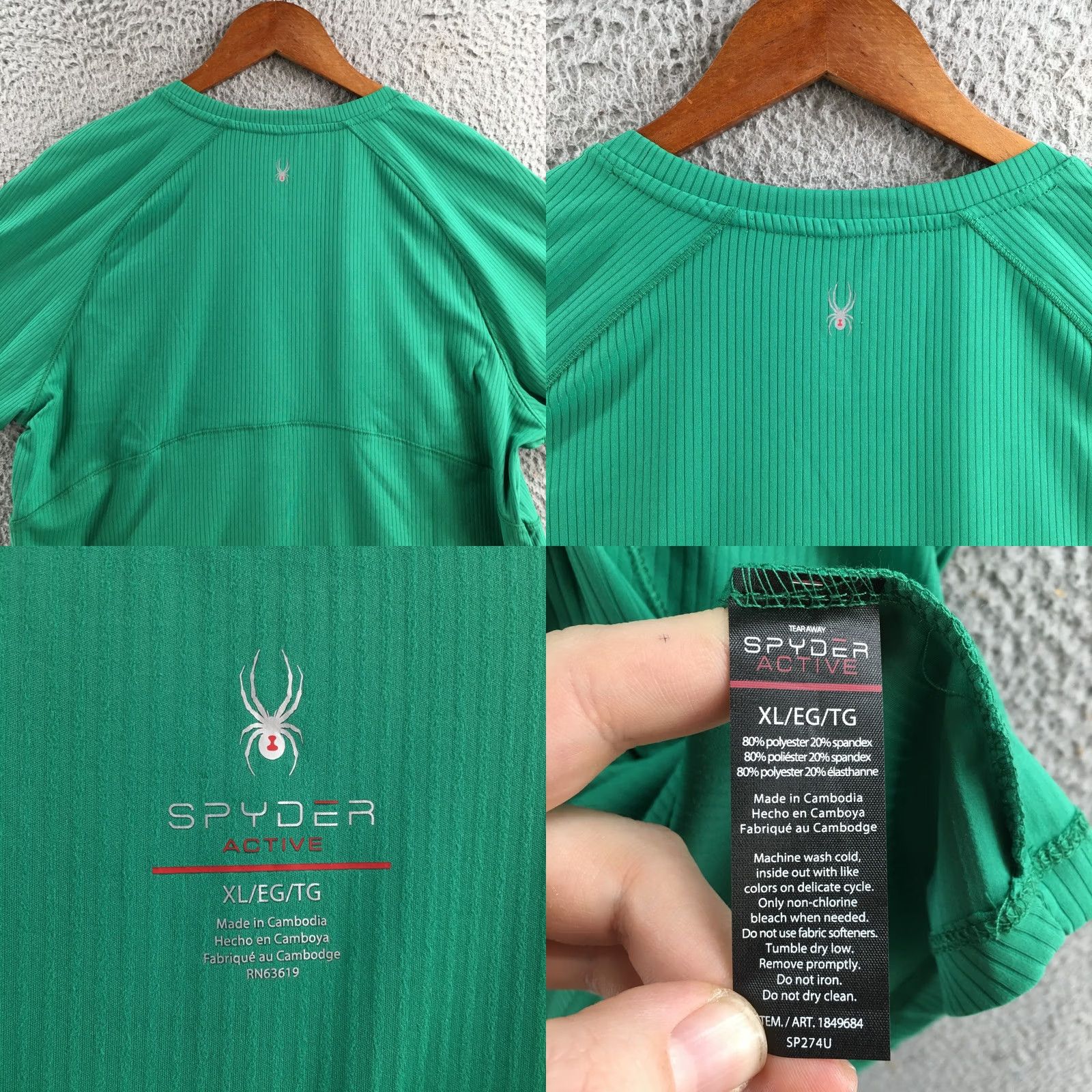 Spyder Spyder Active Shirt Womens XL Green Ribbed Short Sleeve Stretch Athletic Top Size XL / US 12-14 / IT 48-50 - 8 Thumbnail