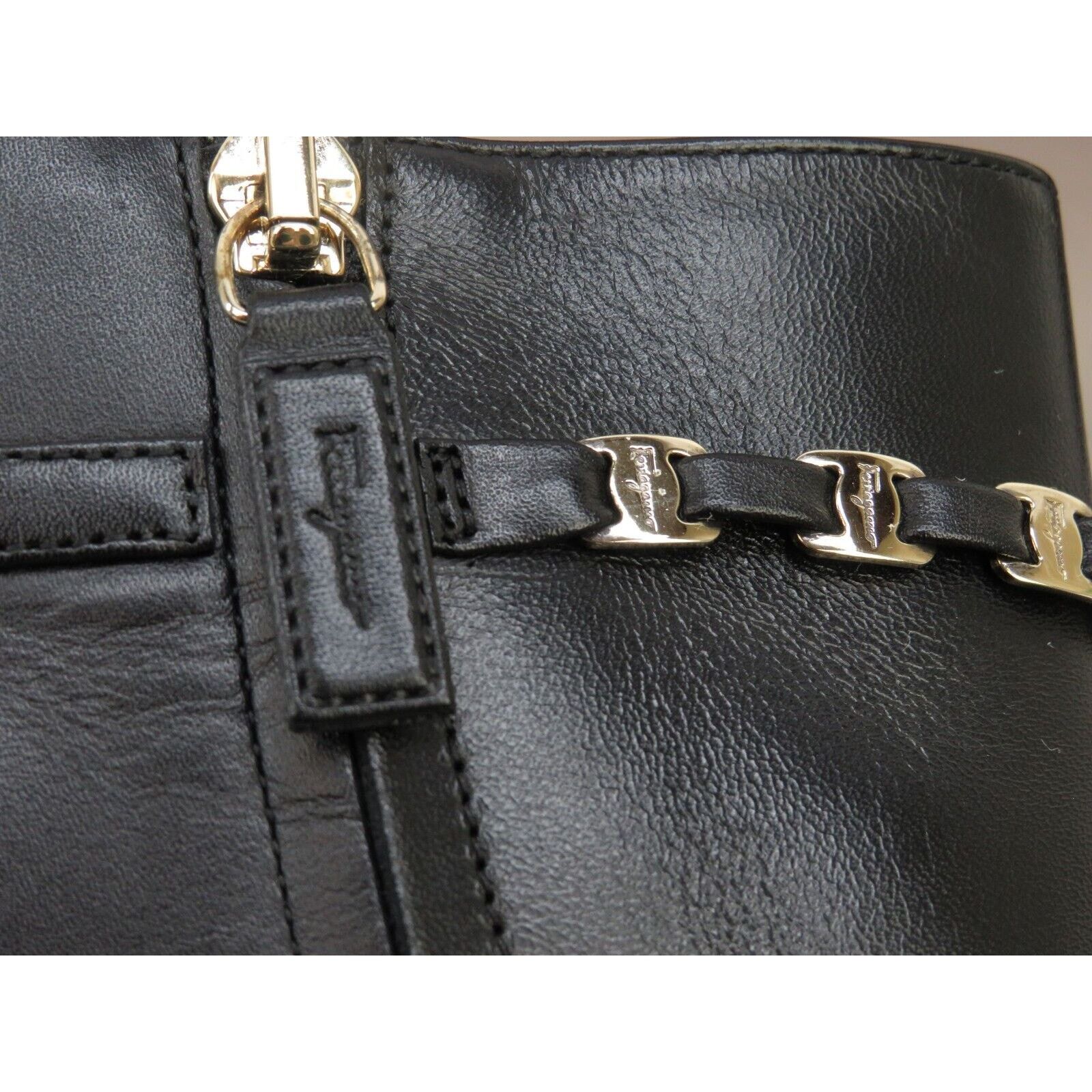 Salvatore Ferragamo GHILA BLACK LEATHER GANCINI CHAIN ZIP HEEL ANKLE BOOTS 11 C Size US 11 / IT 41 - 8 Thumbnail