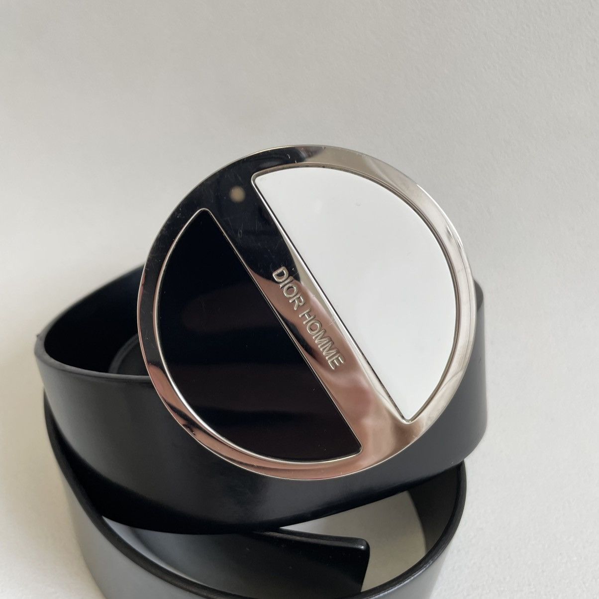 Dior Round Metal Buckle Black Leather Belt Size ONE SIZE - 4 Thumbnail
