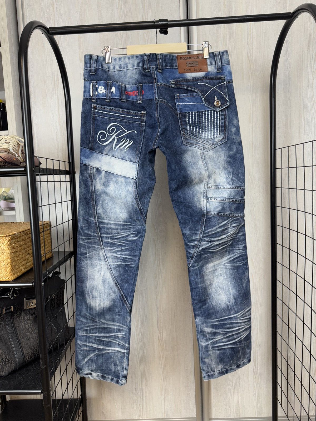 Japanese Brand Kosmo Lupo avant garde blue faded multipocket jeans denim Size US 33 - 10 Thumbnail