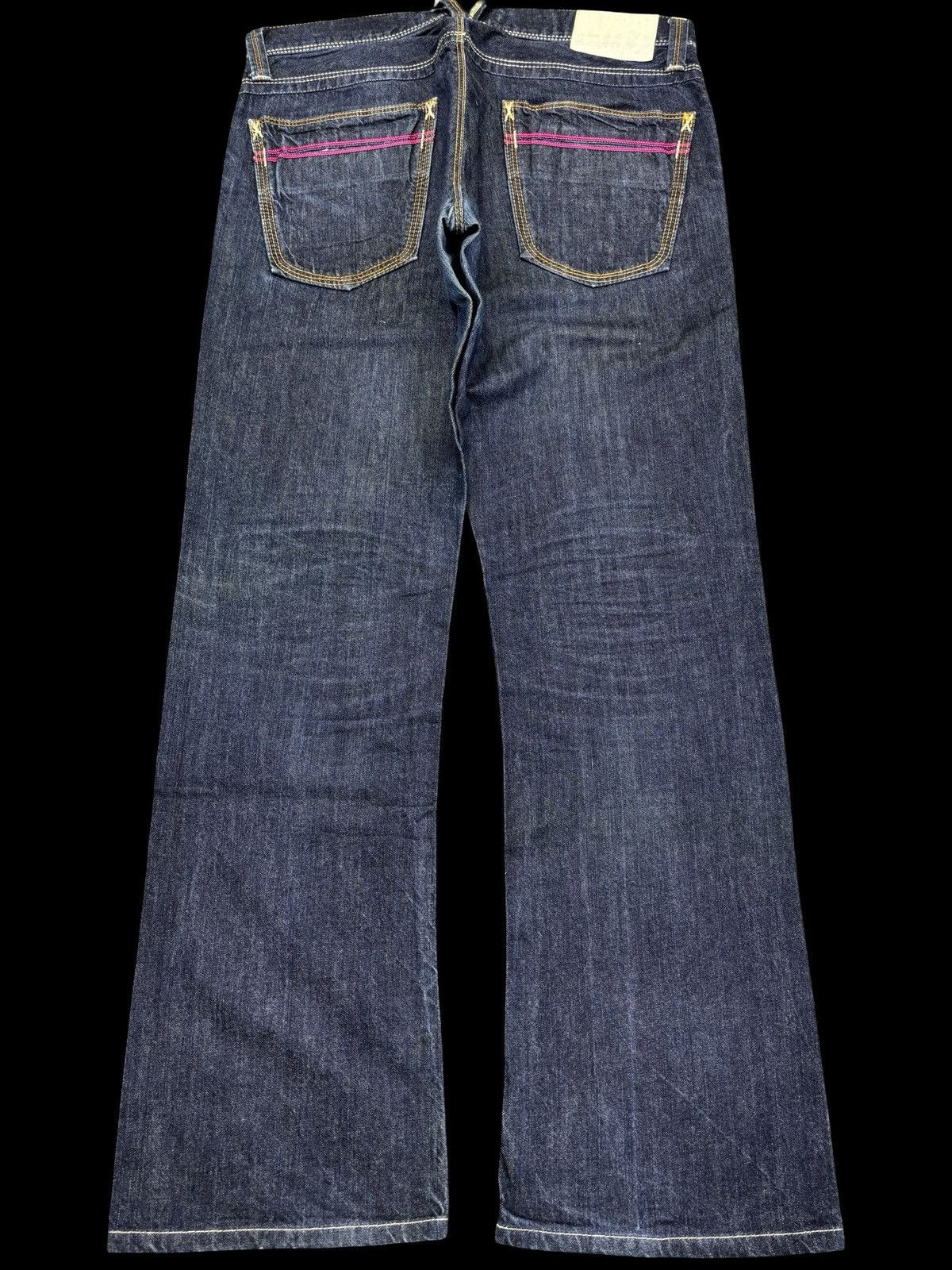 Japanese Brand 💥Flare💥Vintage BLUE WAY Dark Blue Denim F890 Size US 33 - 1 Thumbnail