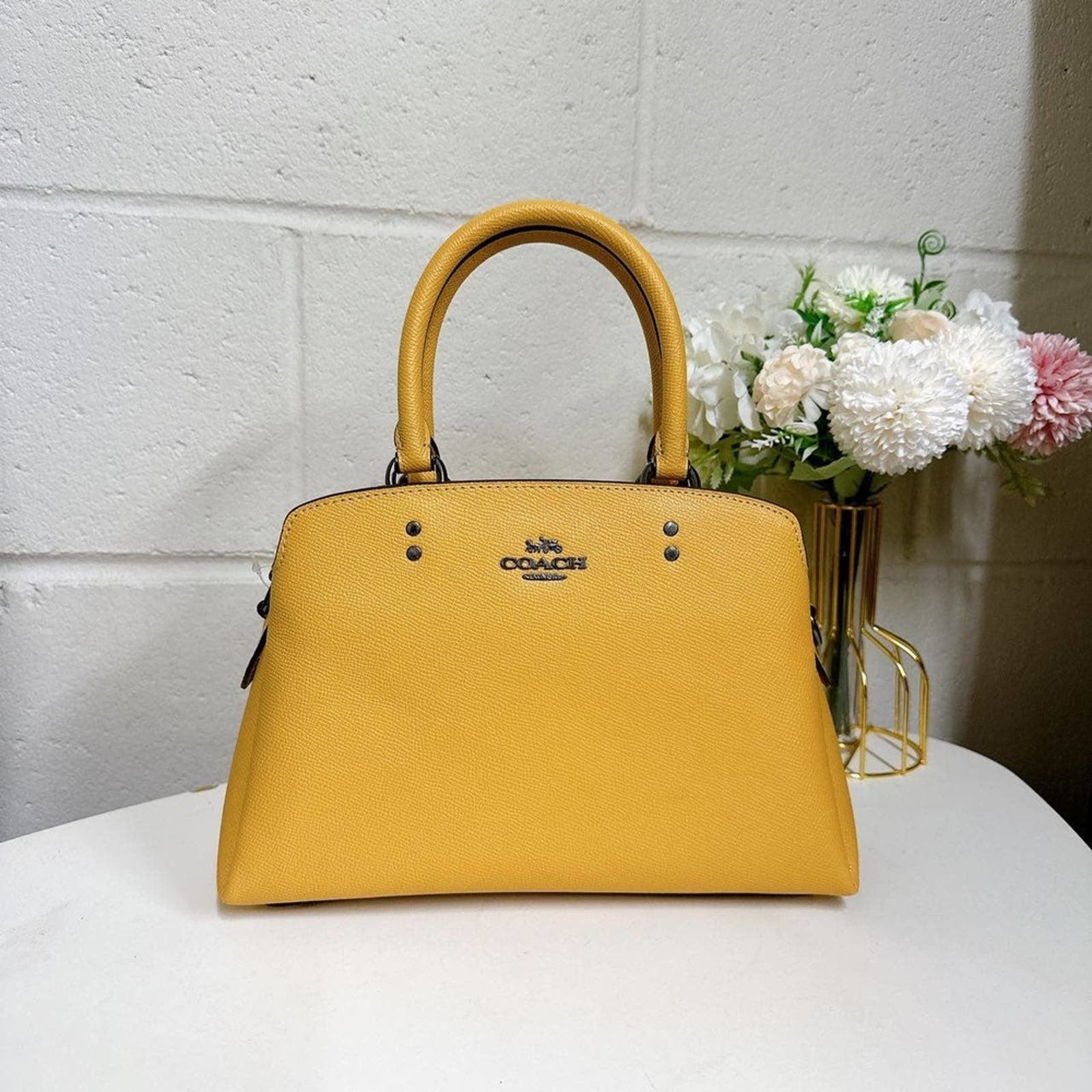 image of Coach 91146 Mini Lillie Carryall In Mustard Yellow, Women's