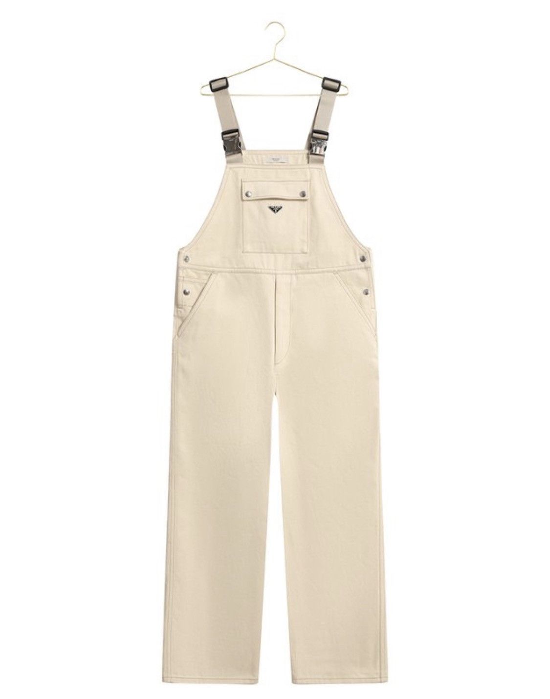 image of Prada Cotton Patch Logo Triangle Pocket Detailed Overalls in Cream, Men's (Size 36)