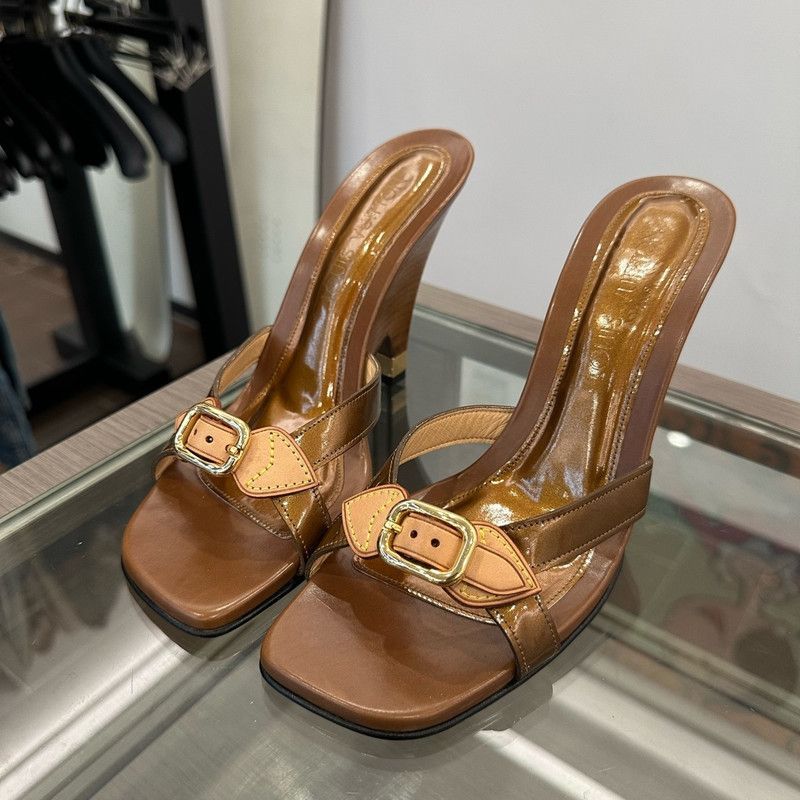 Louis Vuitton Louis Vuitton Brown High Heel Slide Sandals 0079 Size US 8 / IT 38 - 1 Thumbnail