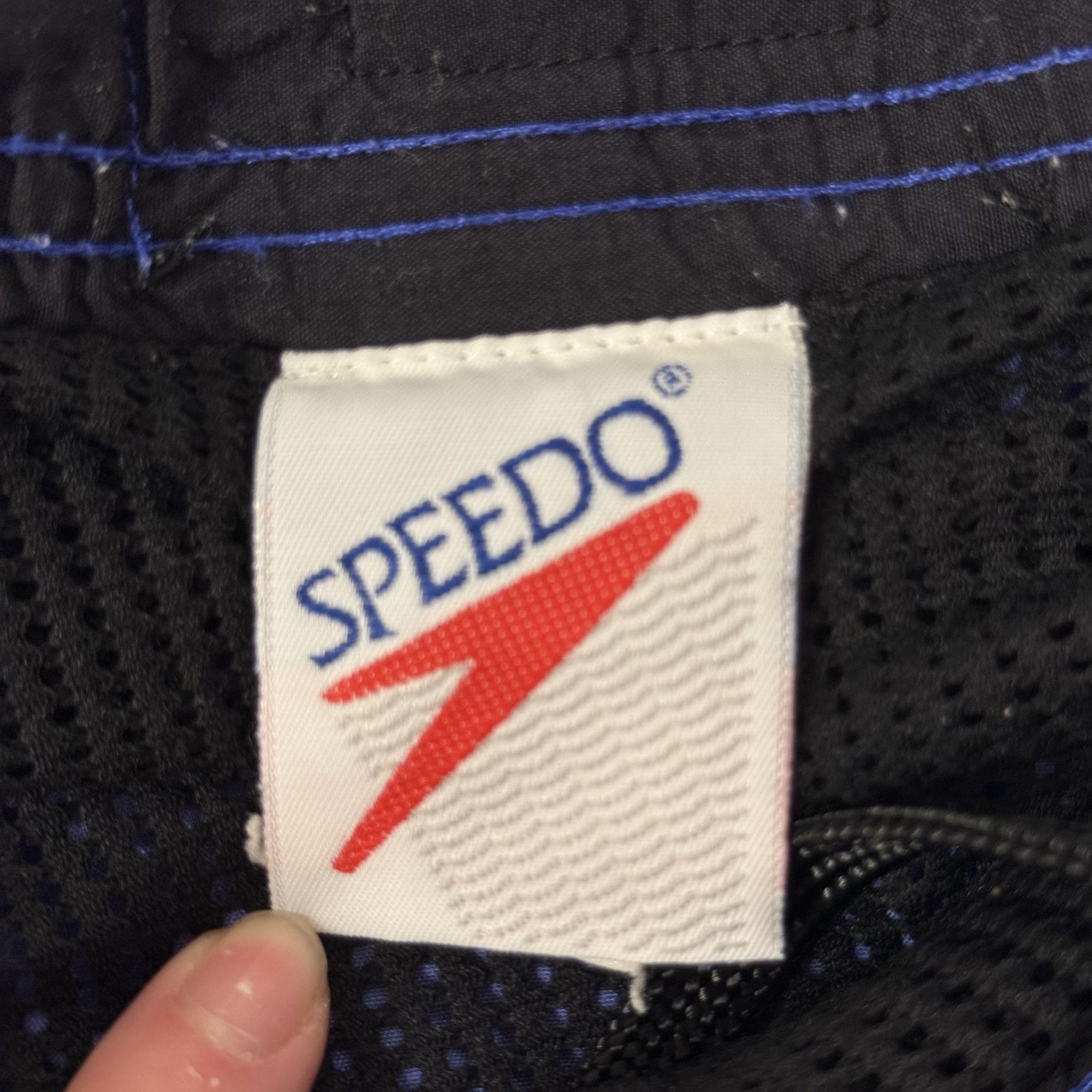 Speedo Vtg Speedo Black Blue Swim Trunks SPELL OUT Logo Shorts Size US 36 / EU 52 - 8 Thumbnail