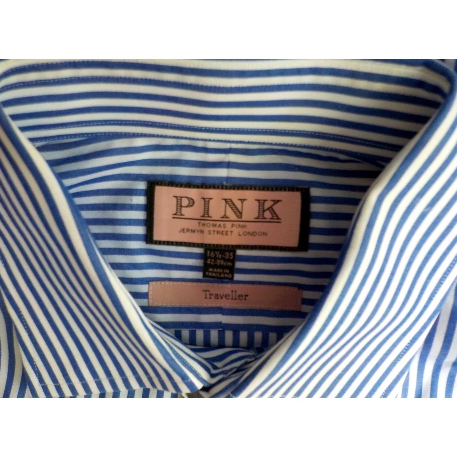Pinko PINK by Thomas Pink Blue Striped Button Front Shirt 100% Cotton SZ 16 1/2-35 Mens Size US L / EU 52-54 / 3 - 4 Thumbnail