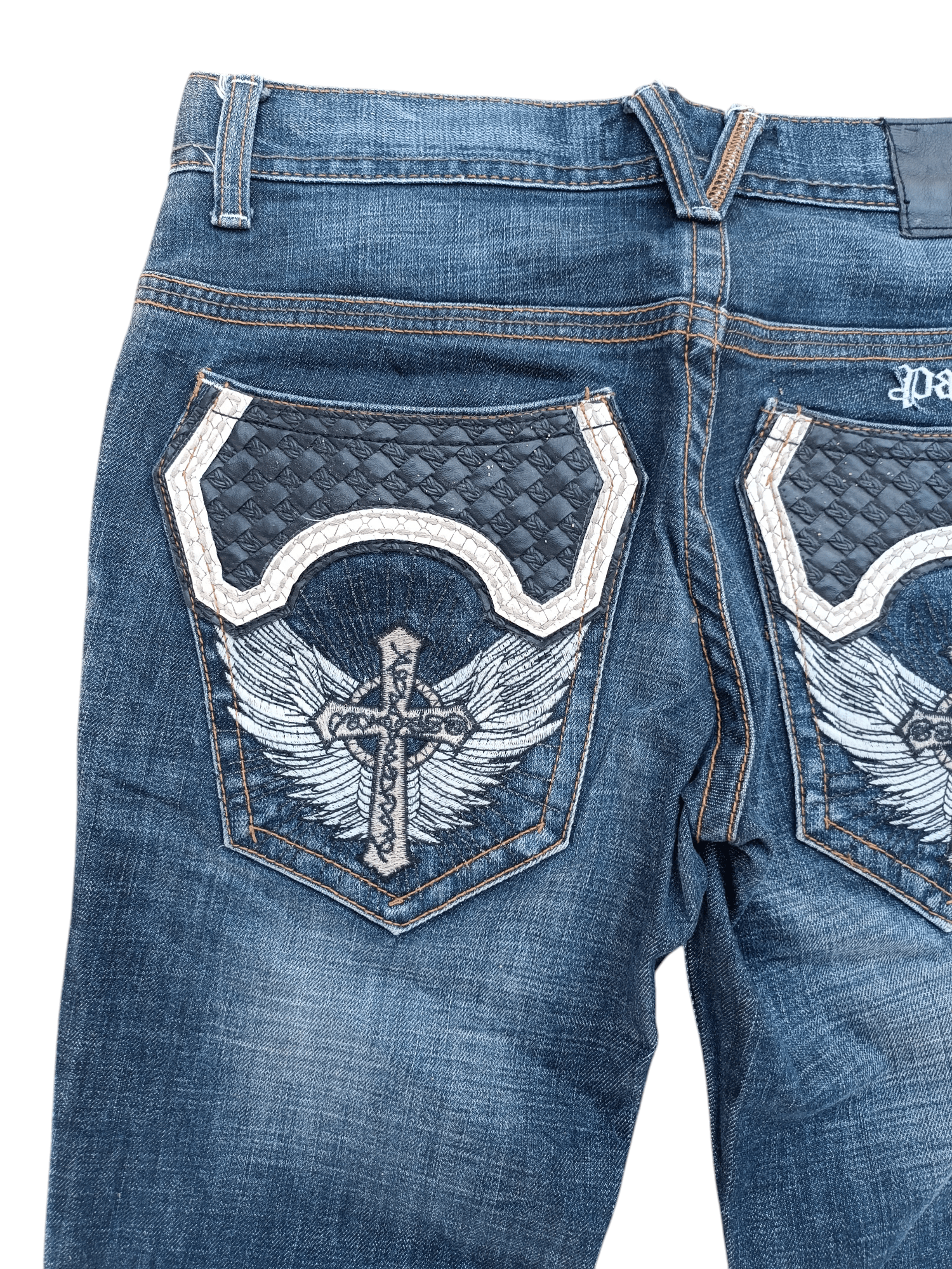 Tornado Mart PASTADENIM Skinny Distressed Whiskers Faded Embroidery Cross Size US 30 / EU 46 - 17 Thumbnail