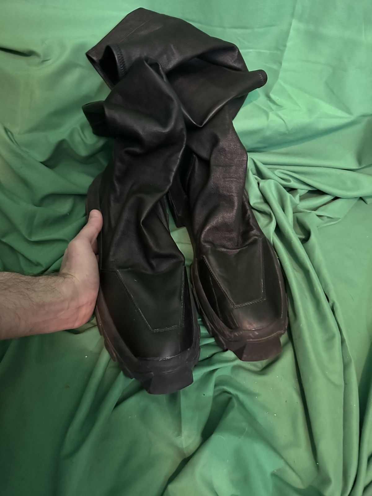 Rick Owens Tractor lug sole lambskin leather sock knee boots Size US 10 / EU 43 - 4 Thumbnail
