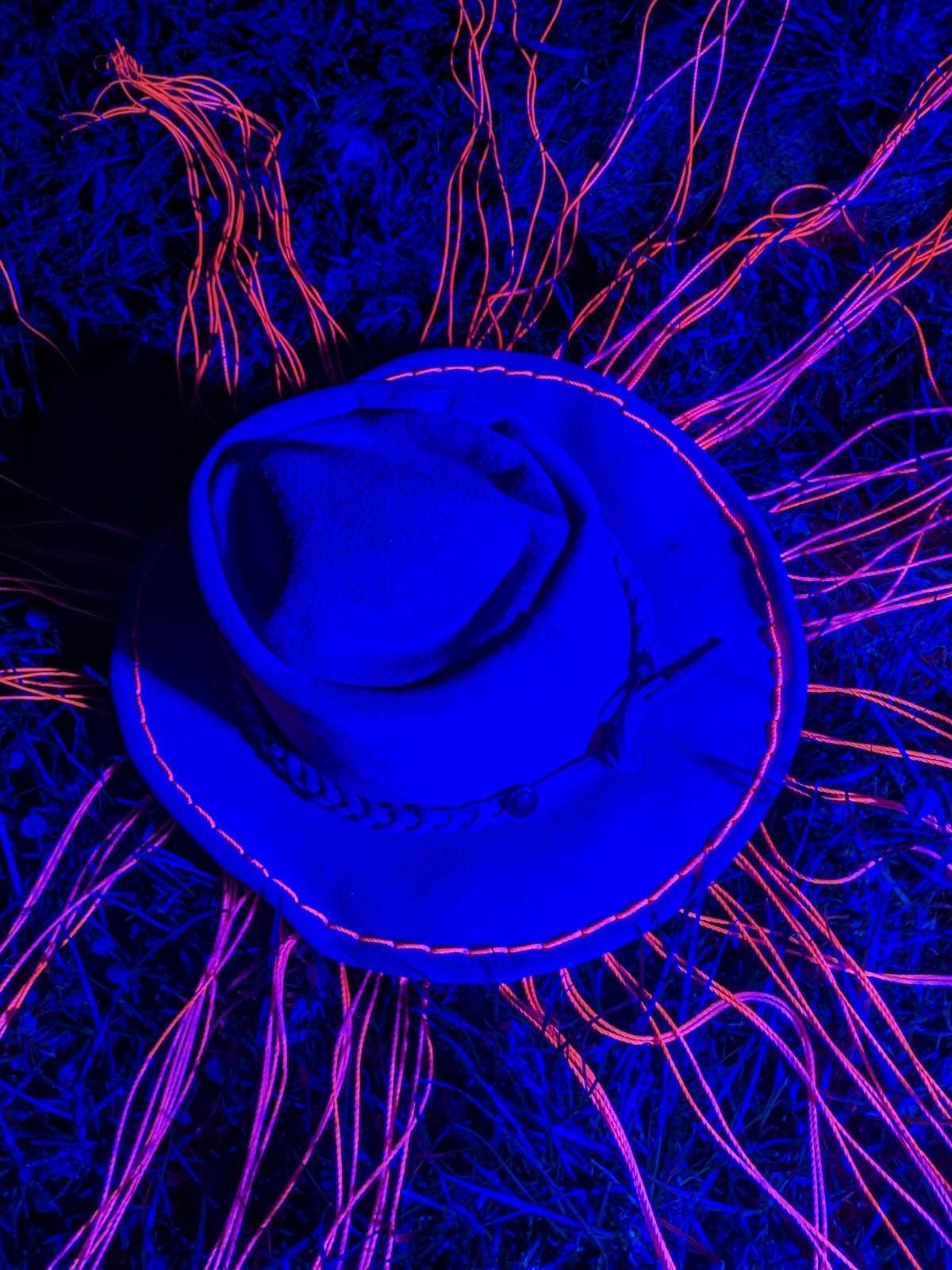 The Unbranded Brand Upcycled Cowgirl Pink Suede Neon UV Reactive Fringe Rave Hat Size ONE SIZE - 2 Thumbnail