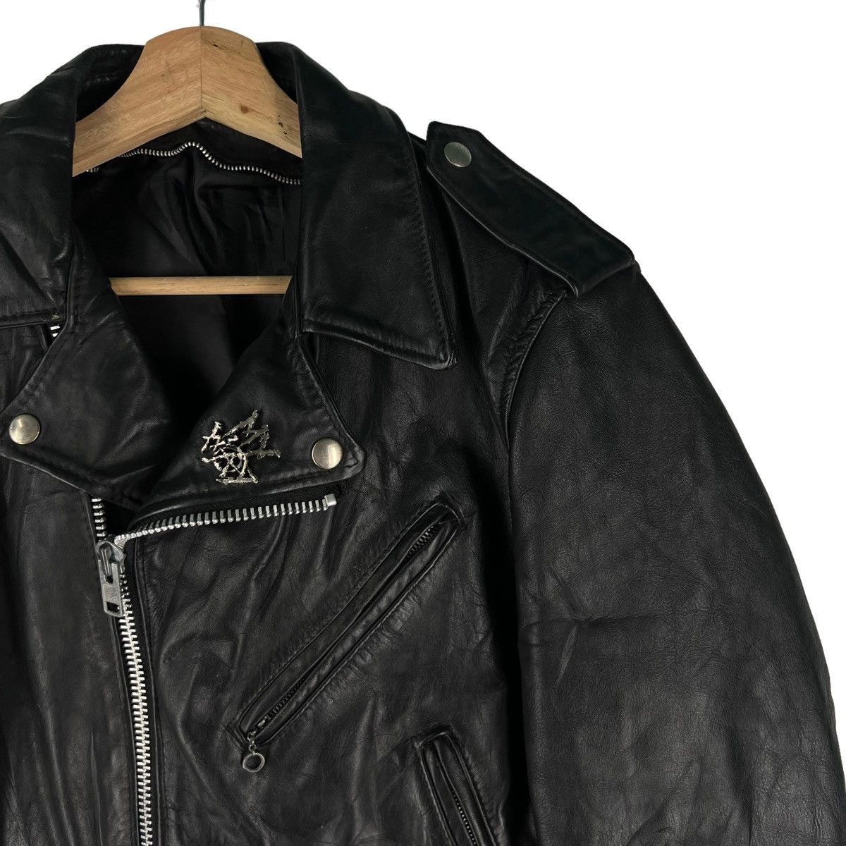 Schott 🔥VINTAGE BIKER LEATHER JACKET SCHOTT DOUBLE BREAST COLLAR Size US M / EU 48-50 / 2 - 4 Thumbnail