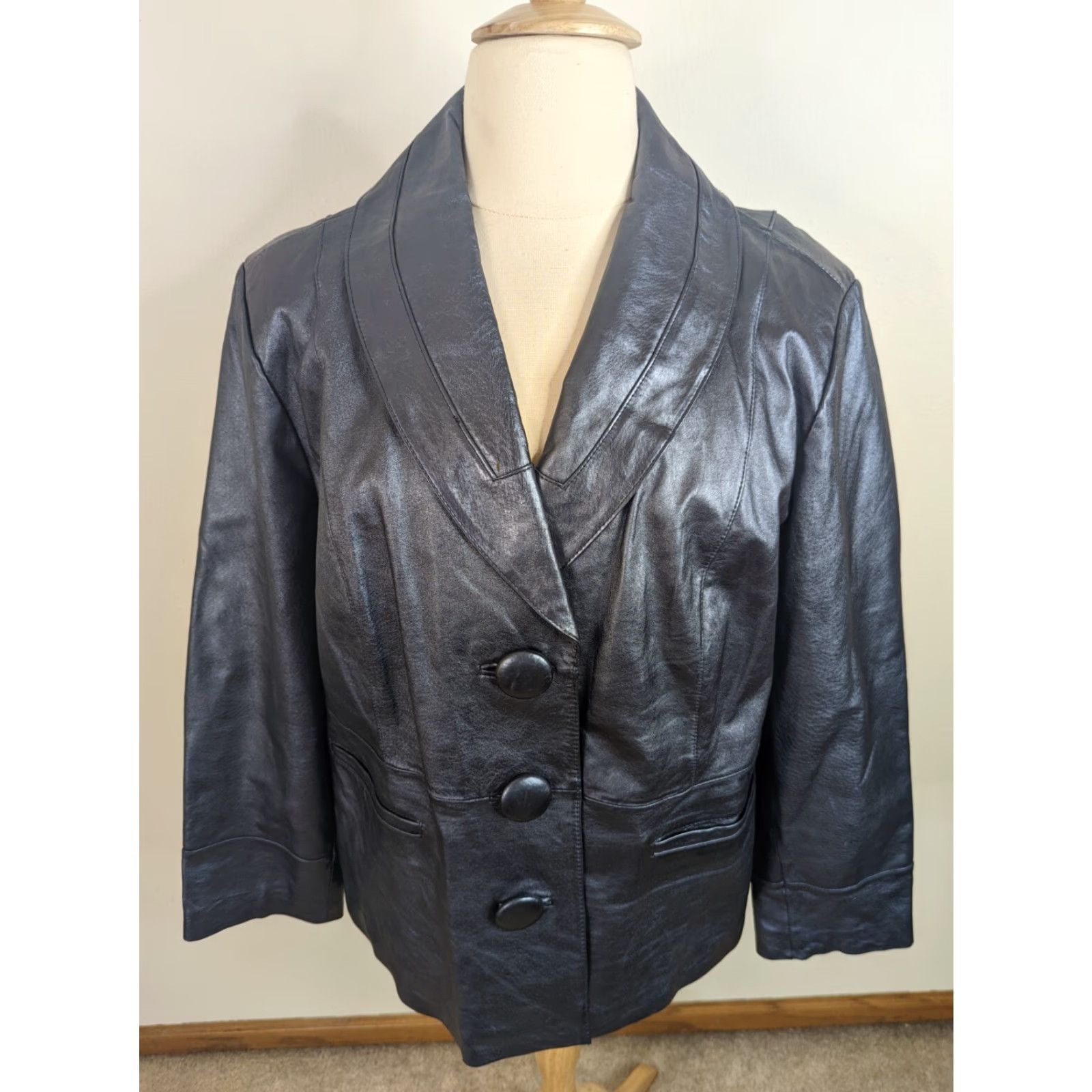 Vintage VINTAGE Y2K Blue Metallic Leather Jacket/Coat 3X Women's Overcoat Size XXL / US 16-18 / IT 52-54 - 2 Thumbnail