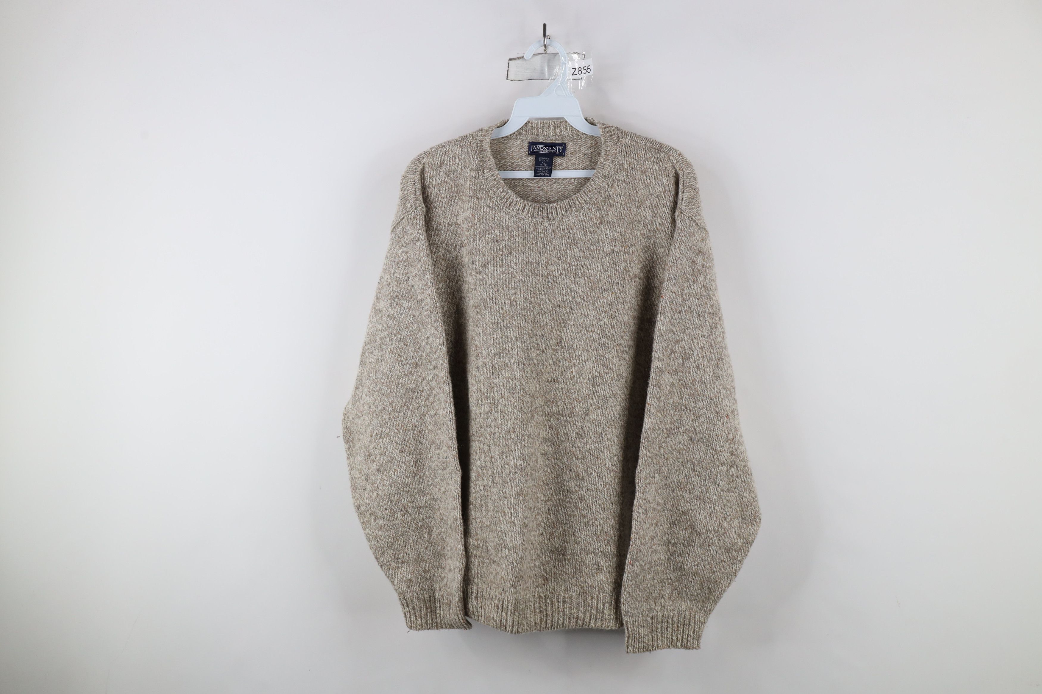 Vintage 90s Lands End Crewneck Sweater Oatmeal Brown USA