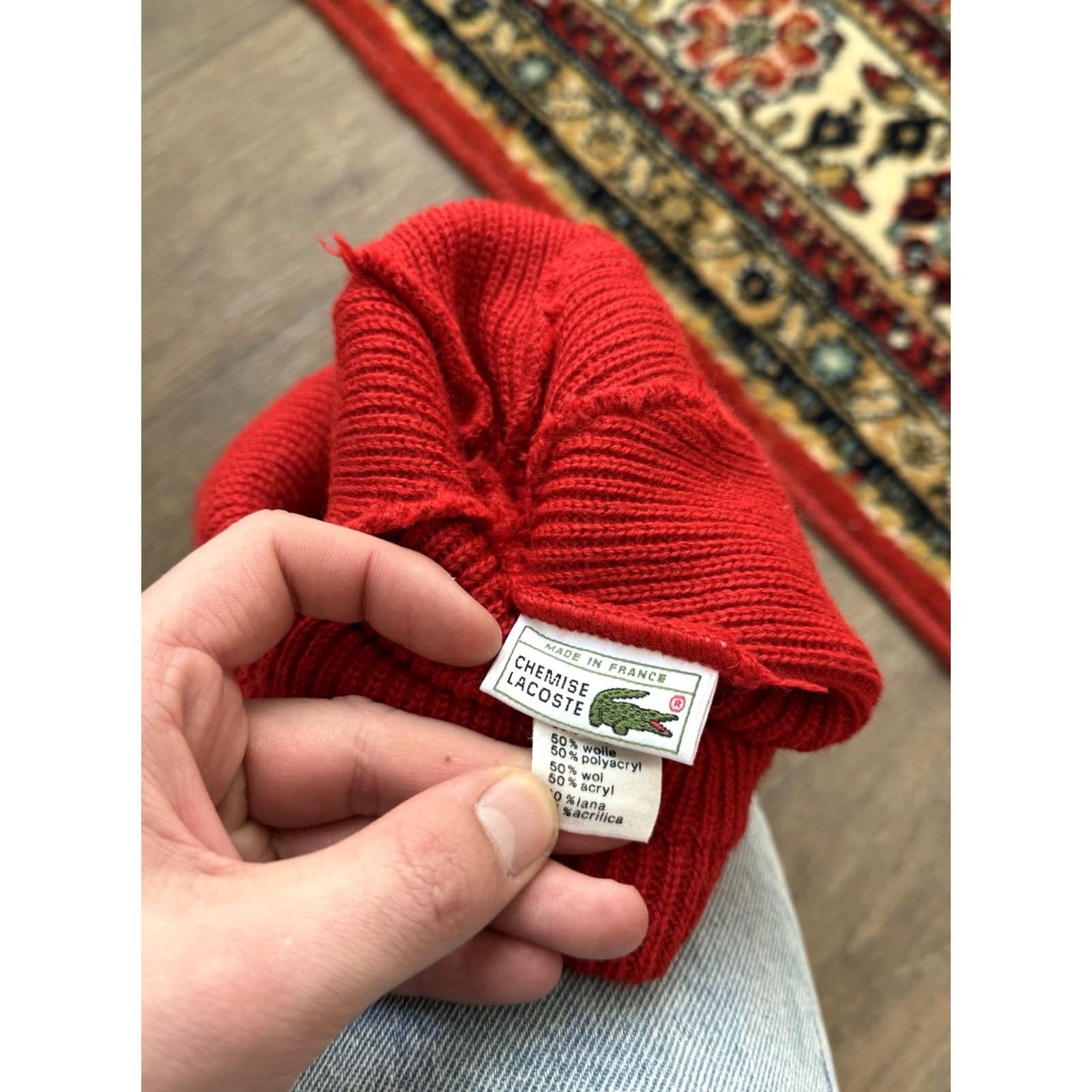 Lacoste VINTAGE Lacoste Beanie Hat One Size Red Embroidered Logo 90s Y2K Hip Hop Streetwear Mens Size ONE SIZE - 4 Thumbnail