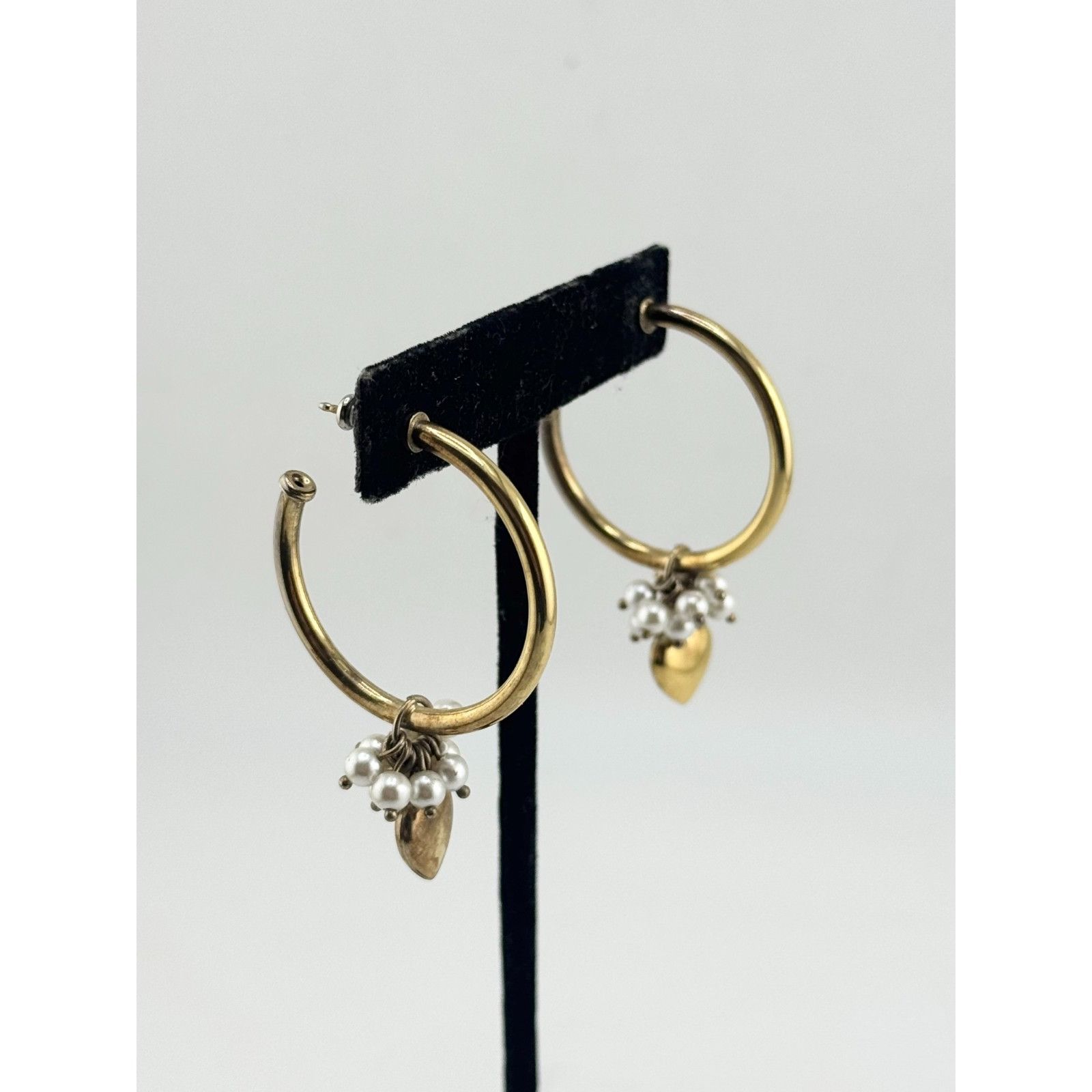 Vintage Vintage pearl heart hoop earrings Size ONE SIZE - 4 Thumbnail