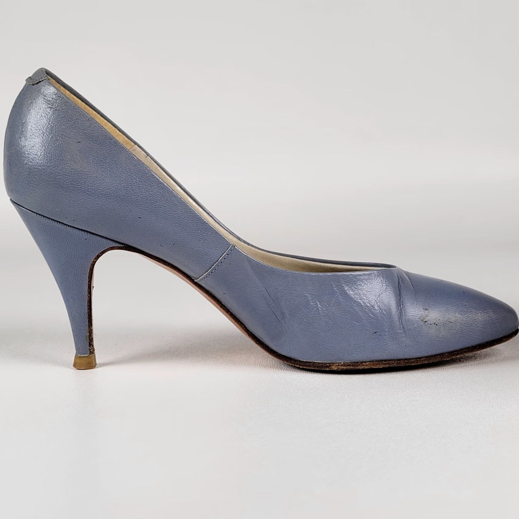 Vintage VINTAGE Gaven Spiegel Blue Leather Stiletto Dress Shoes Women's Size 6.5 M Pump Leather Blue 60s Womens Shoes Size M / US 6-8 / IT 42-44 - 6 Thumbnail