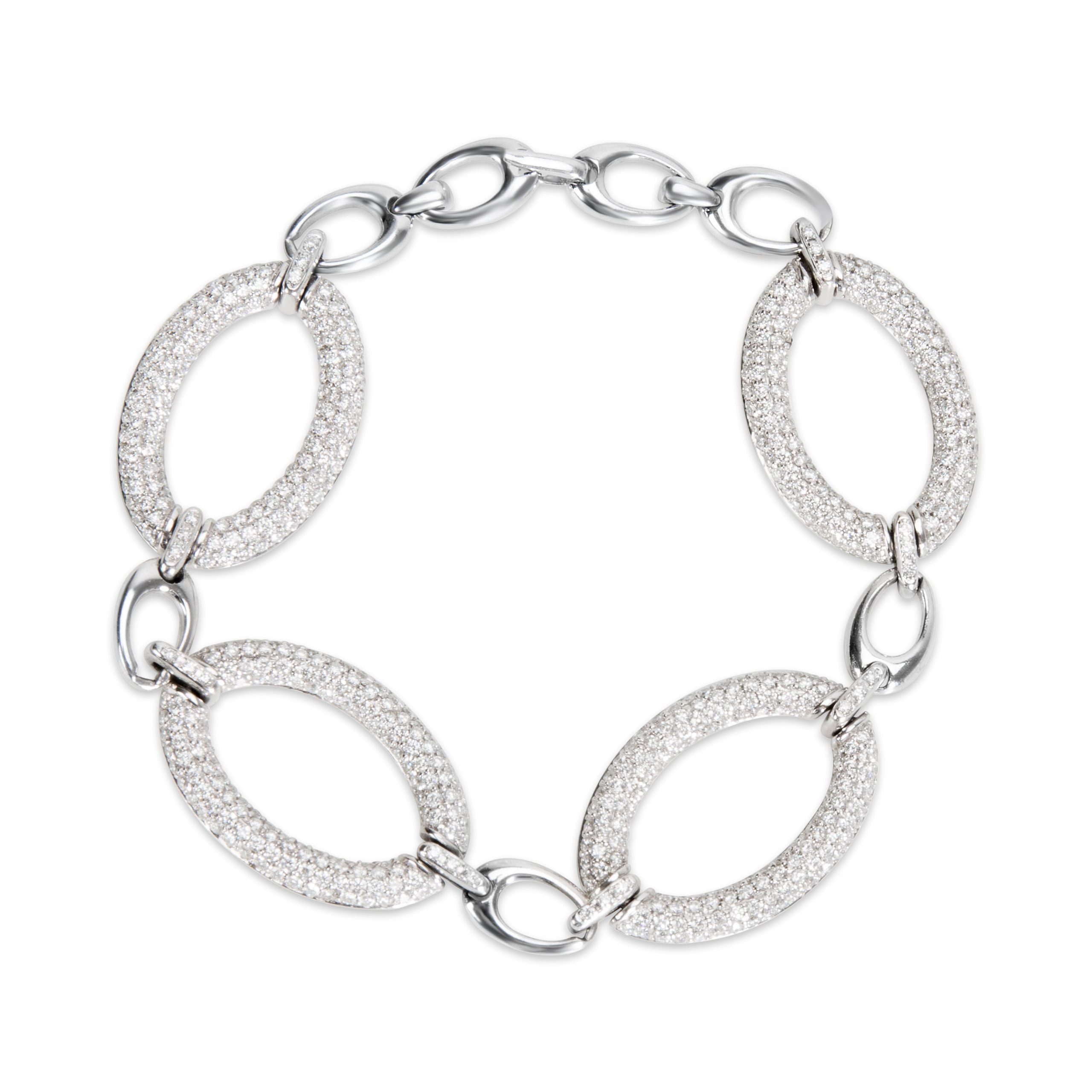 image of Tiffany Co Diamond Pave Link Bracelet In 18K White Gold (11.50 Ctw), Women's